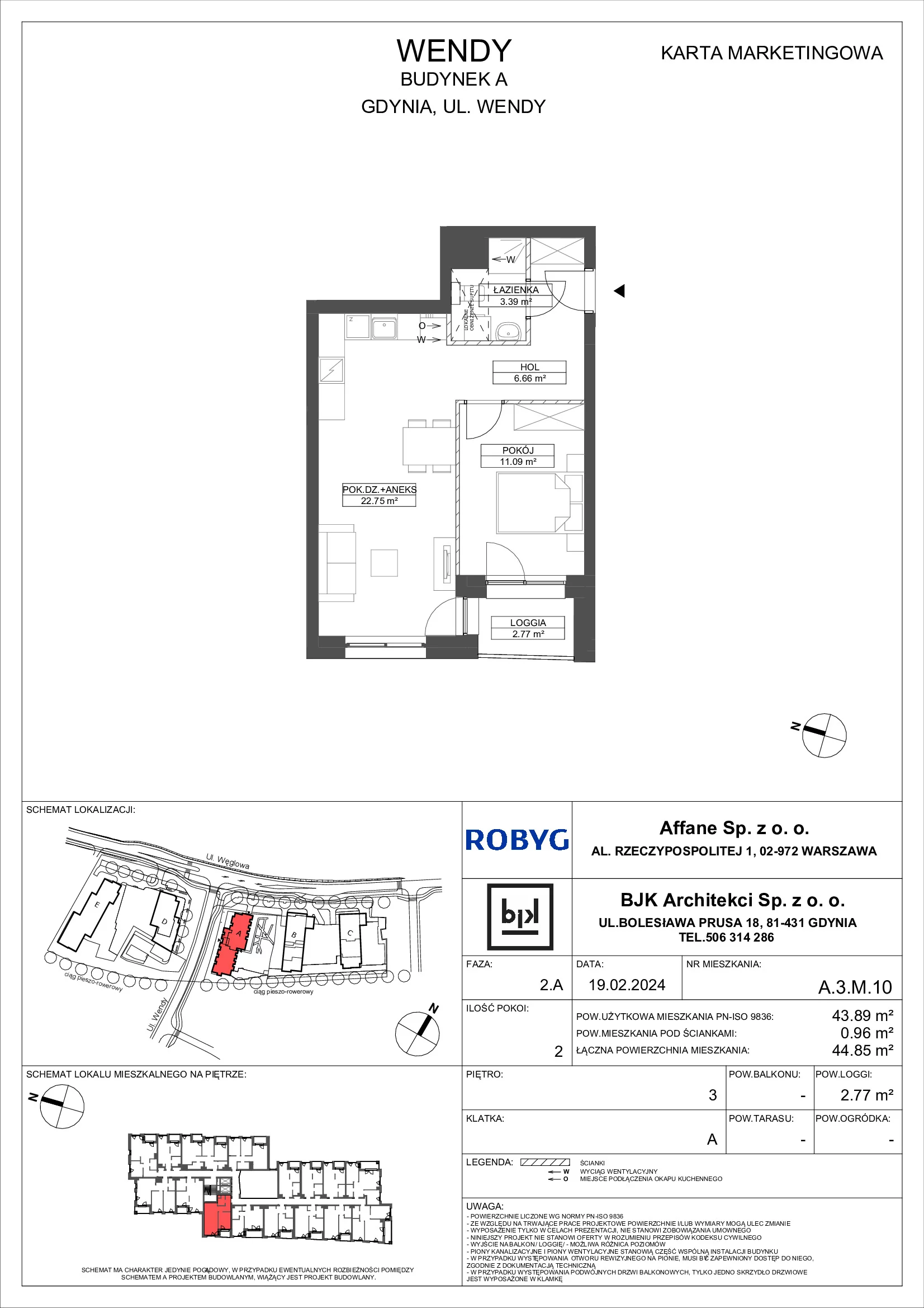 Mieszkanie 43,89 m², piętro 3, oferta nr A.3M10, WENDY, Gdynia, Śródmieście, Śródmieście, ul. Wendy 7/9