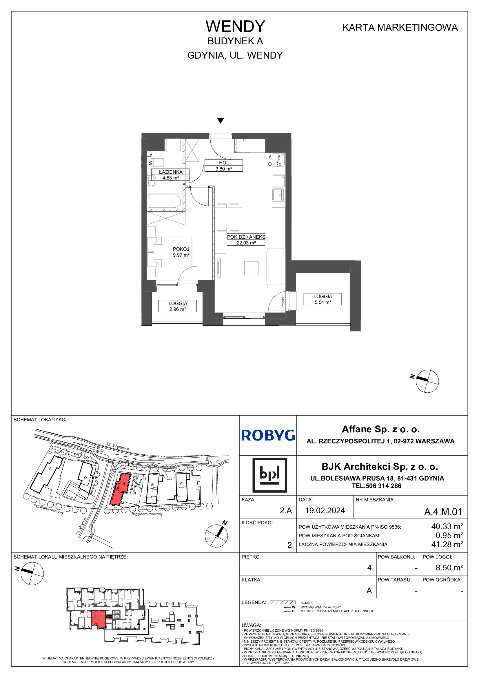 Mieszkanie 40,33 m², piętro 4, oferta nr A.4M01, WENDY, Gdynia, Śródmieście, Śródmieście, ul. Wendy 7/9