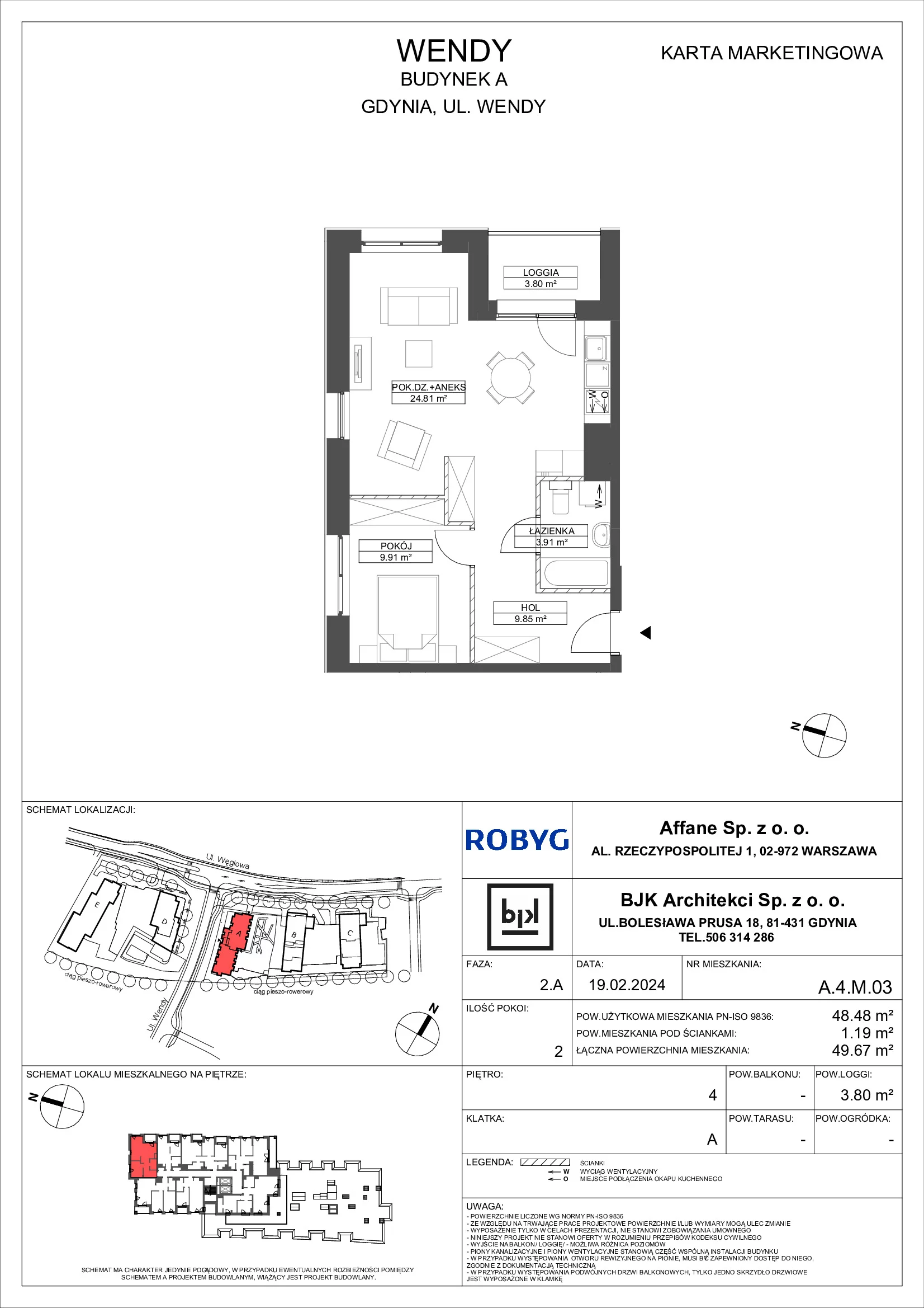 Mieszkanie 48,48 m², piętro 4, oferta nr A.4M03, WENDY, Gdynia, Śródmieście, Śródmieście, ul. Wendy 7/9