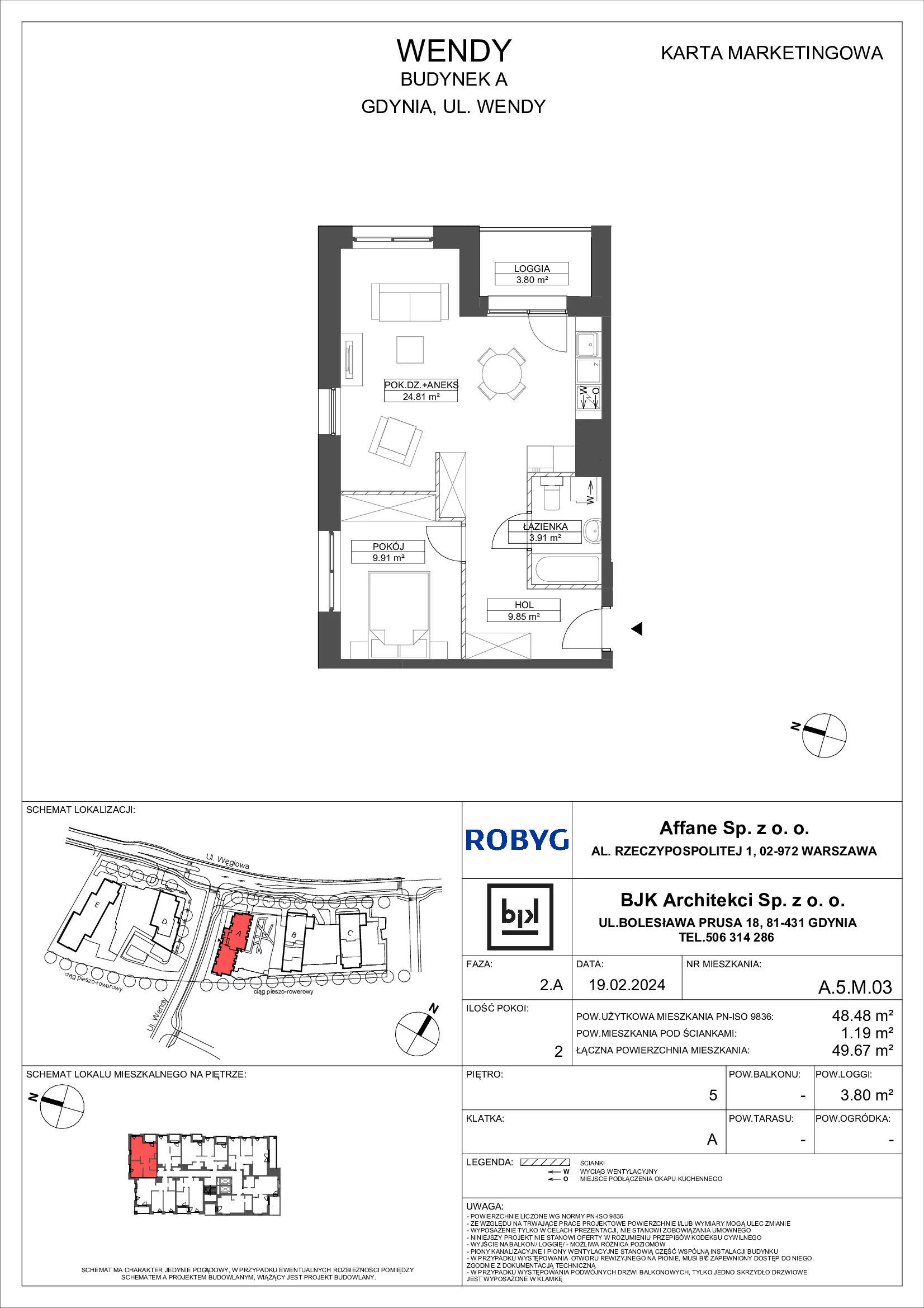 Mieszkanie 48,48 m², piętro 5, oferta nr A.5M03, WENDY, Gdynia, Śródmieście, Śródmieście, ul. Wendy 7/9