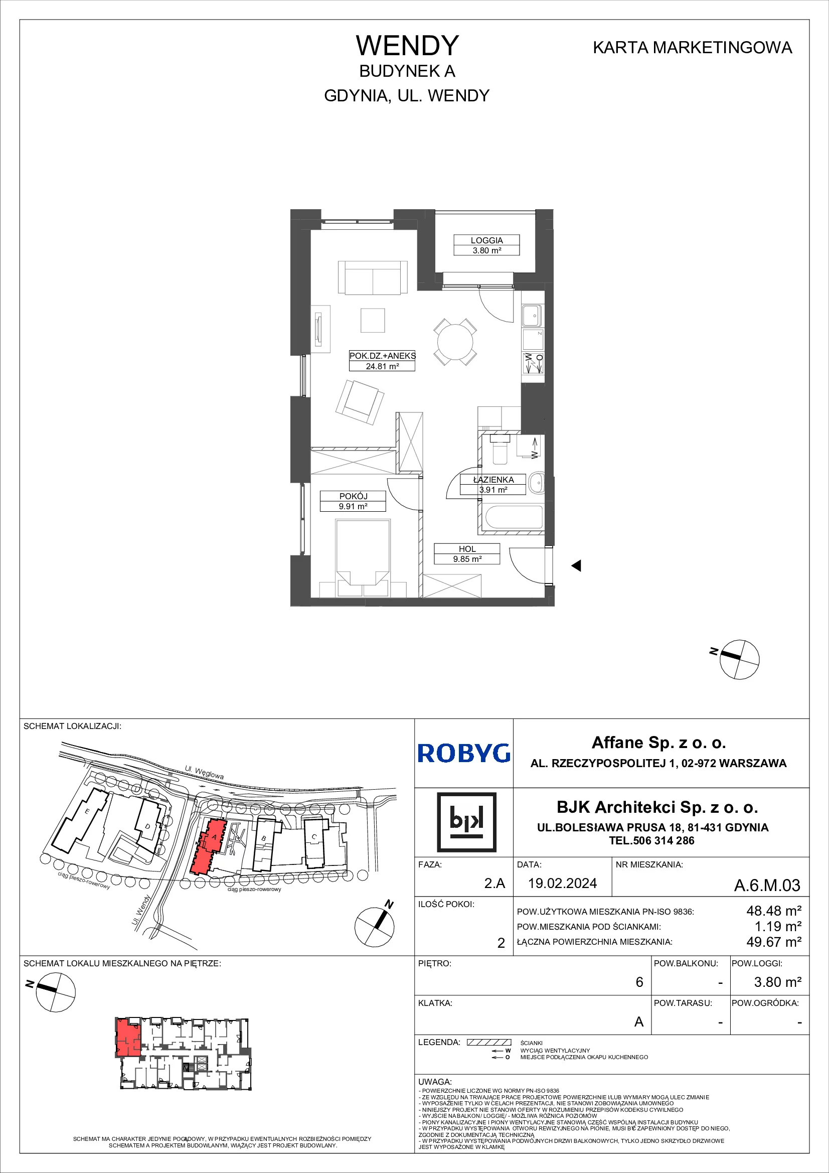 Mieszkanie 48,48 m², piętro 6, oferta nr A.6M03, WENDY, Gdynia, Śródmieście, Śródmieście, ul. Wendy 7/9