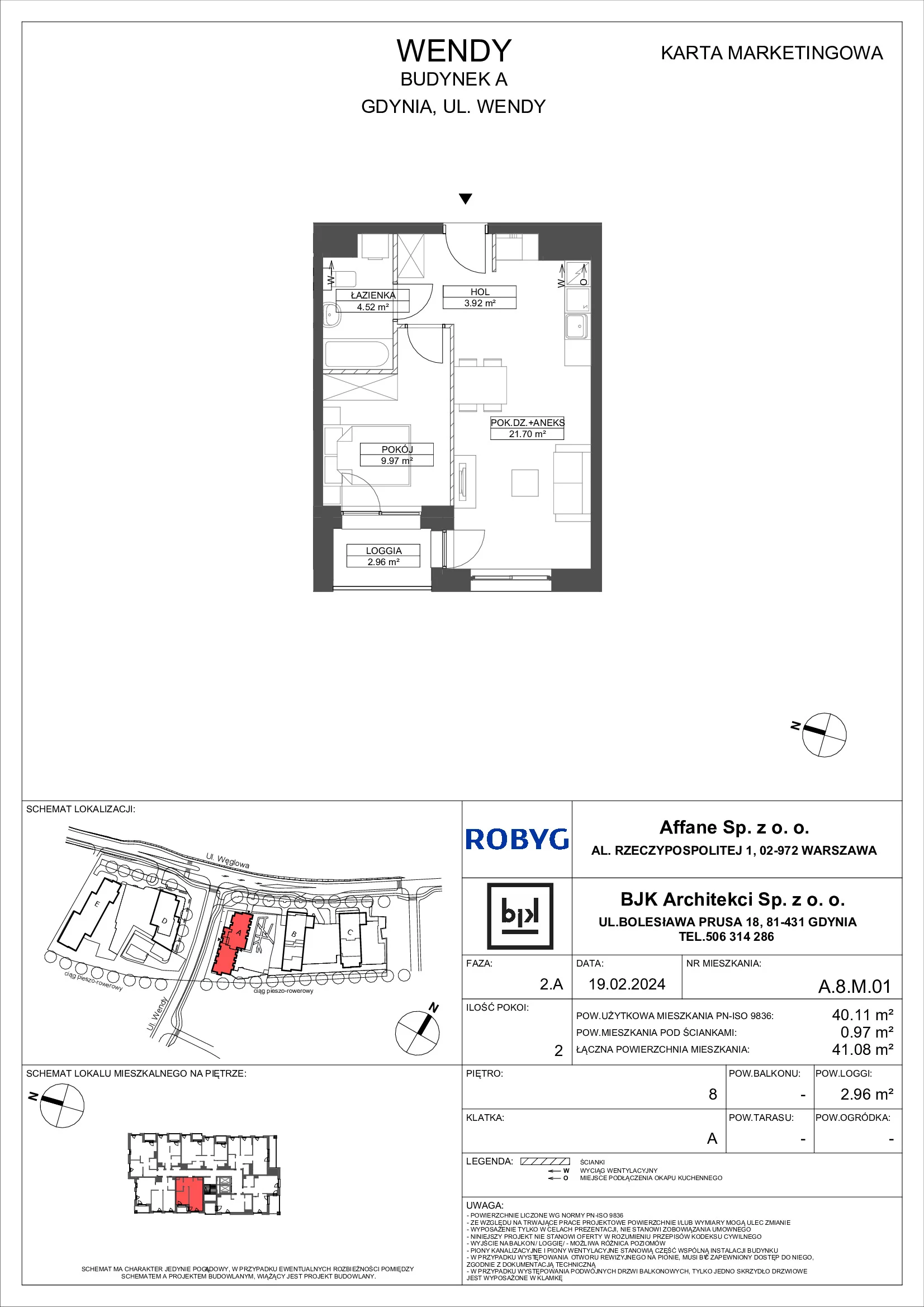 Mieszkanie 40,11 m², piętro 8, oferta nr A.8M01, WENDY, Gdynia, Śródmieście, Śródmieście, ul. Wendy 7/9