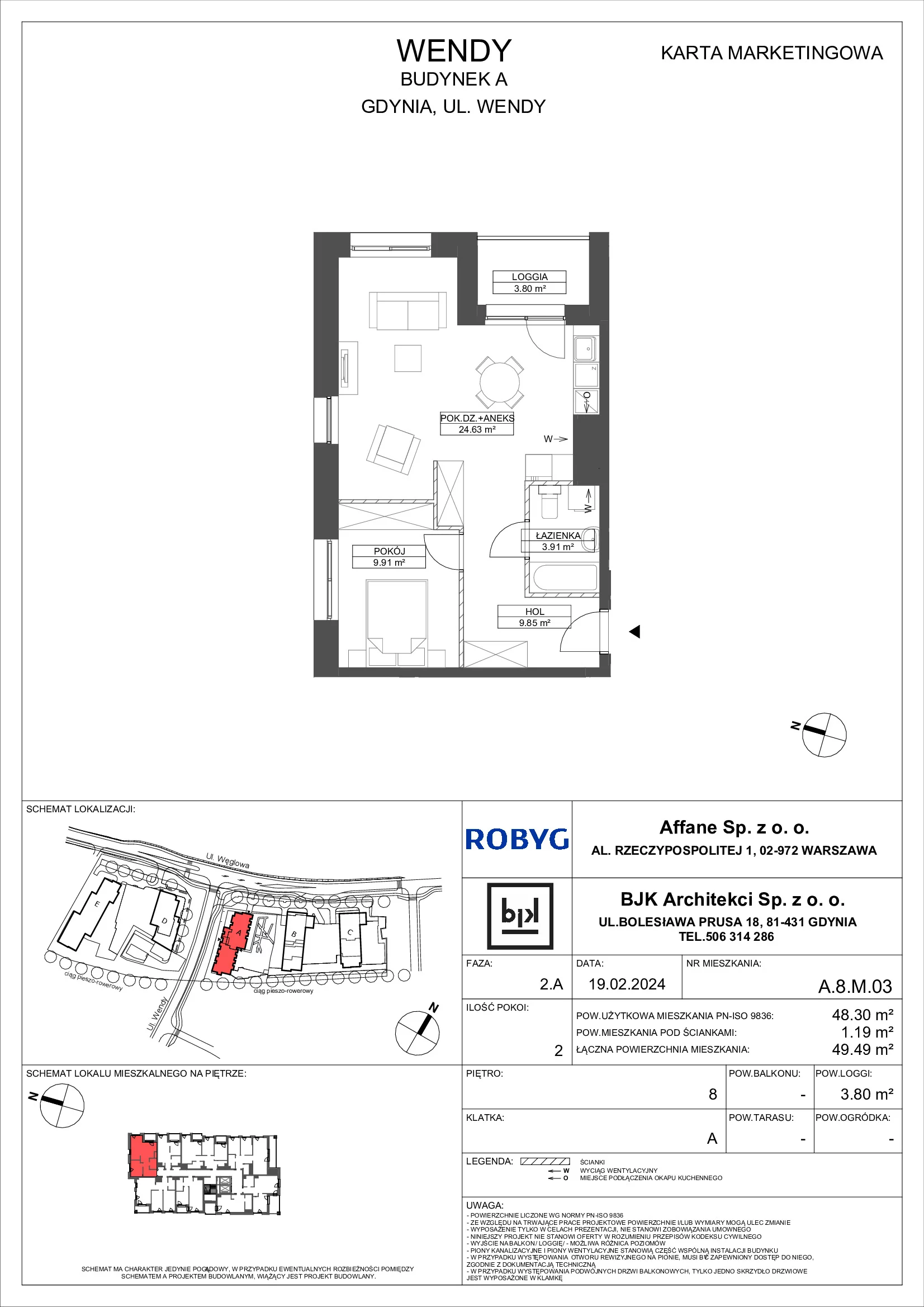 Mieszkanie 48,30 m², piętro 8, oferta nr A.8M03, WENDY, Gdynia, Śródmieście, Śródmieście, ul. Wendy 7/9