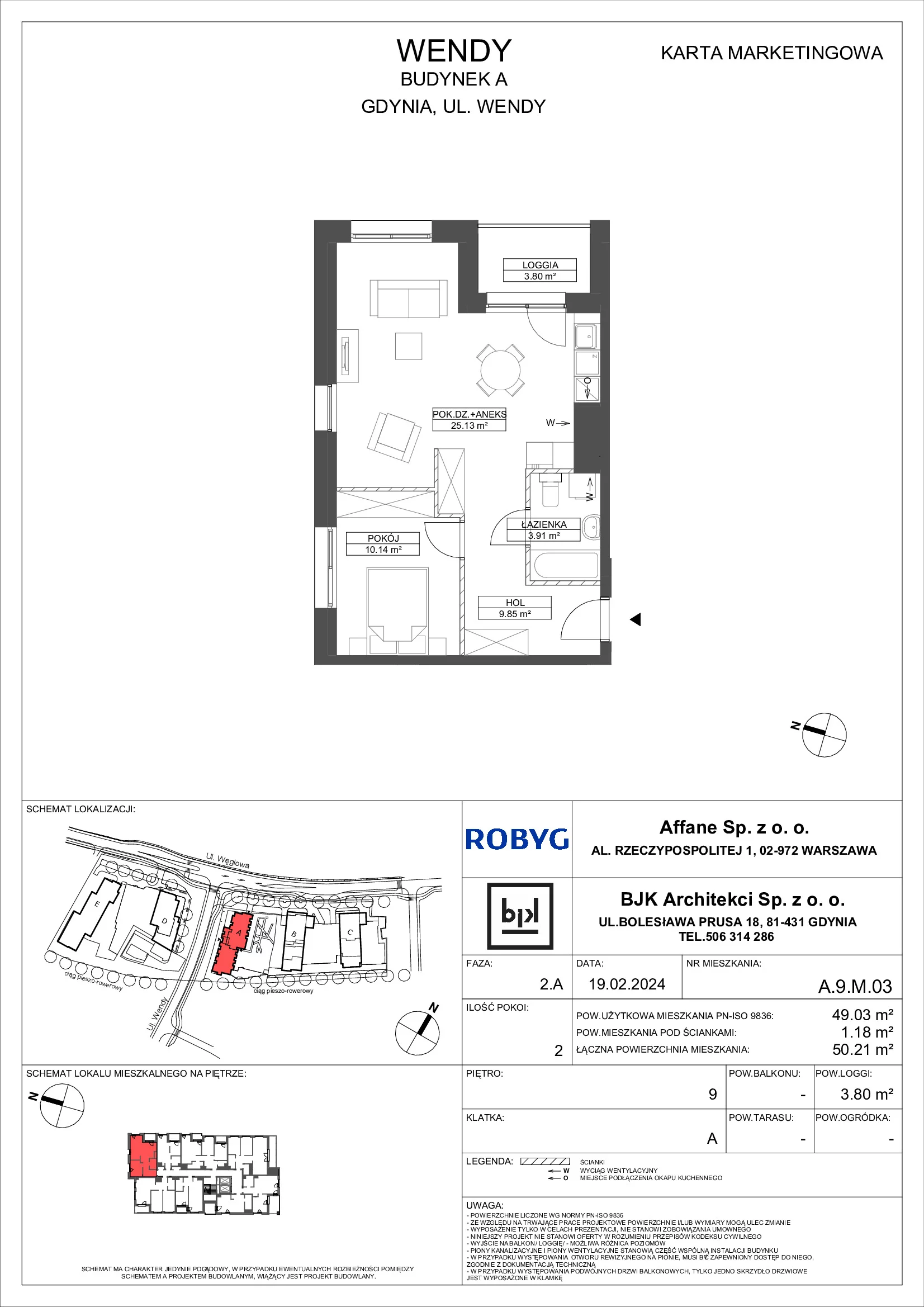 Mieszkanie 49,03 m², piętro 9, oferta nr A.9M03, WENDY, Gdynia, Śródmieście, Śródmieście, ul. Wendy 7/9