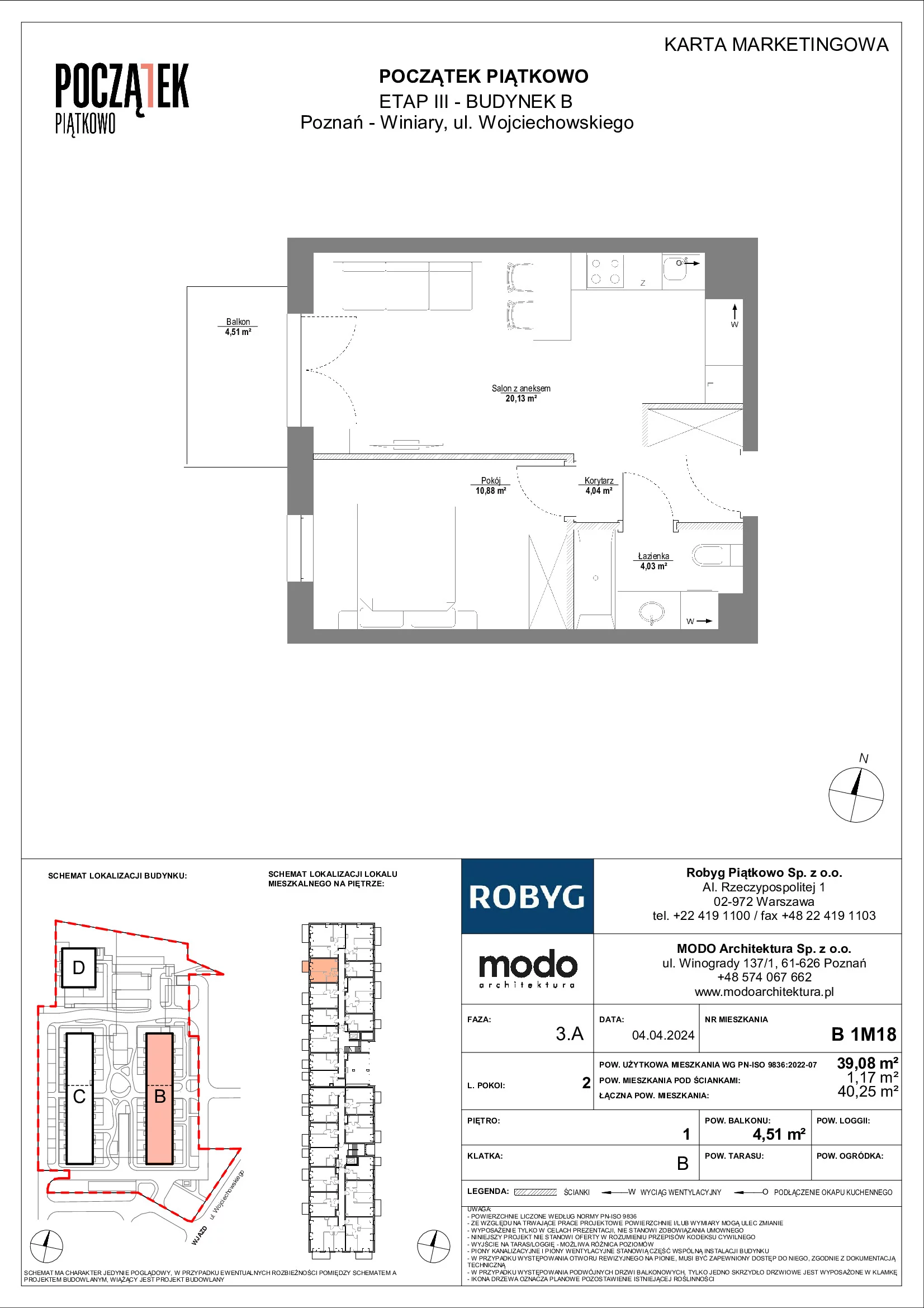 Mieszkanie 39,08 m², piętro 1, oferta nr B.1M18, Początek Piątkowo, Poznań, Piątkowo, ul. Wojciechowskiego