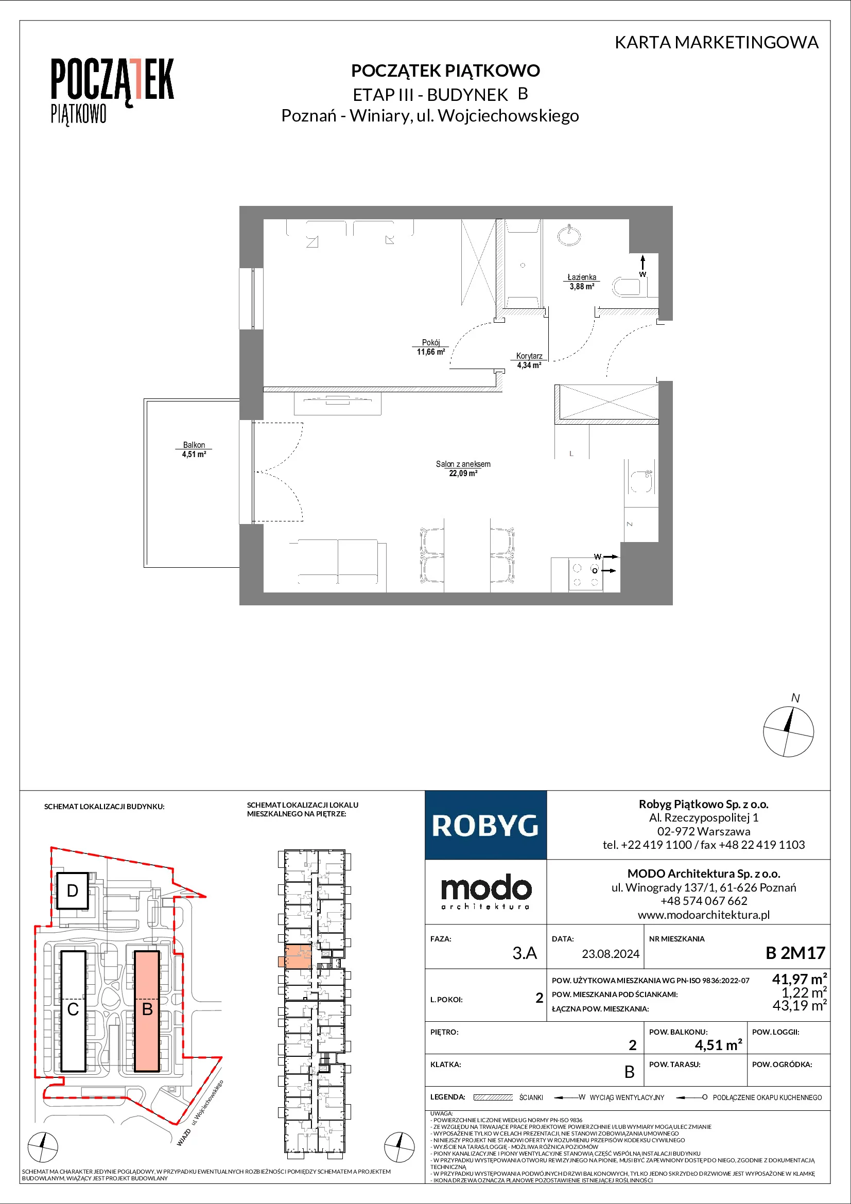 Mieszkanie 41,97 m², piętro 2, oferta nr B.2M17, Początek Piątkowo, Poznań, Piątkowo, ul. Wojciechowskiego