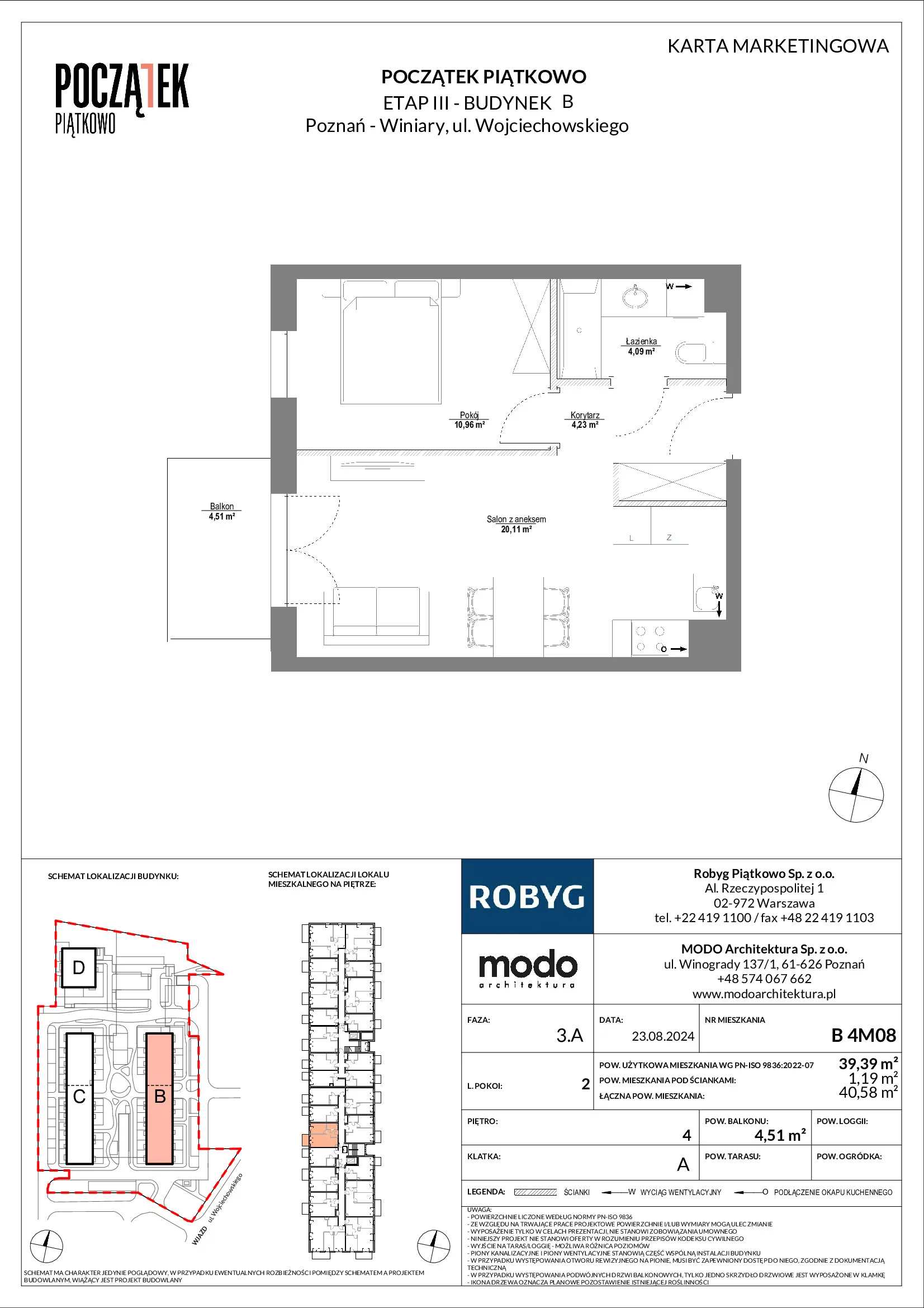 Mieszkanie 39,39 m², piętro 4, oferta nr B.4M08, Początek Piątkowo, Poznań, Piątkowo, ul. Wojciechowskiego