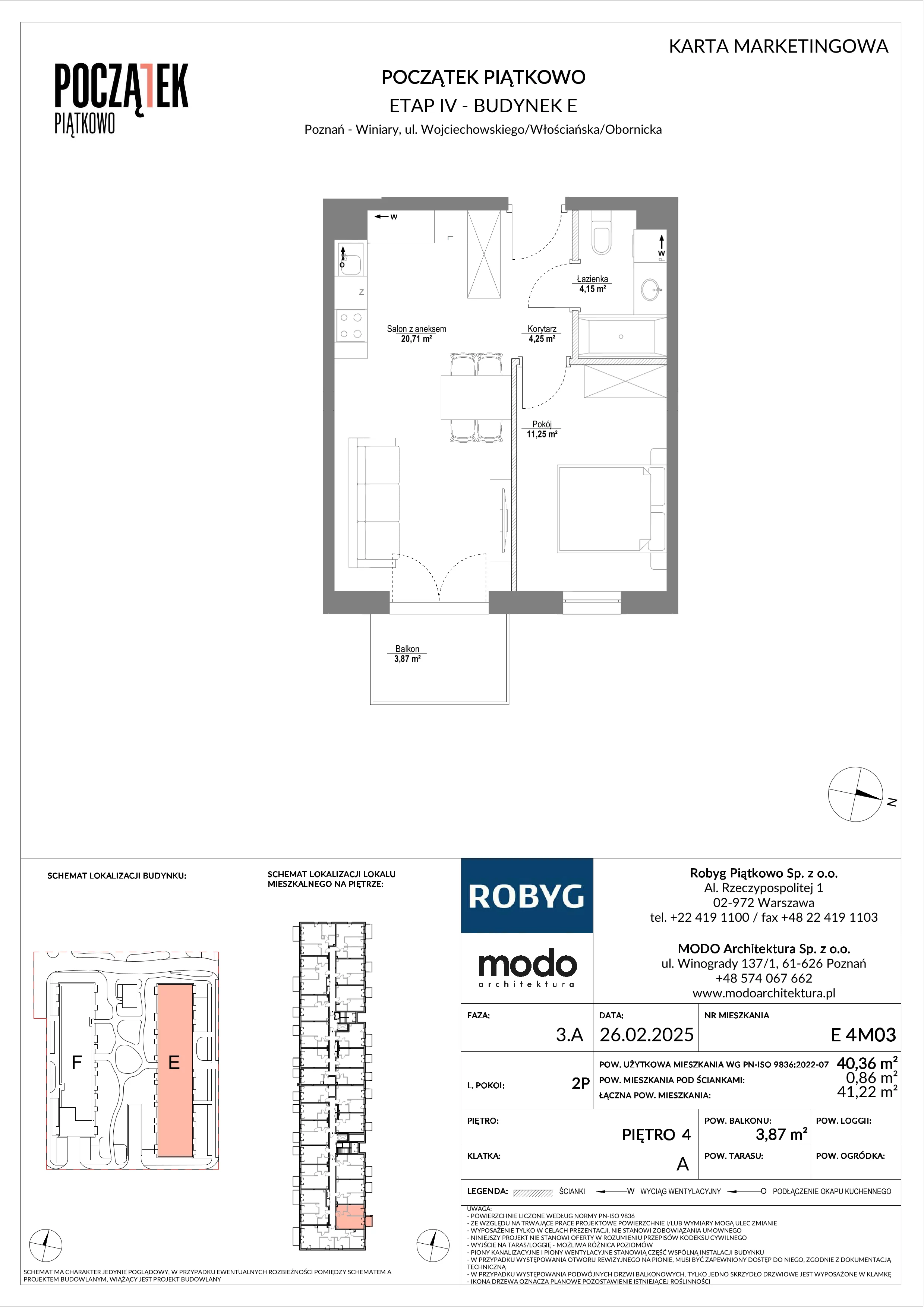 2 pokoje, mieszkanie 40,36 m², piętro 4, oferta nr E.4M03, Początek Piątkowo Budynek E, Poznań, Piątkowo, ul. Wojciechowskiego