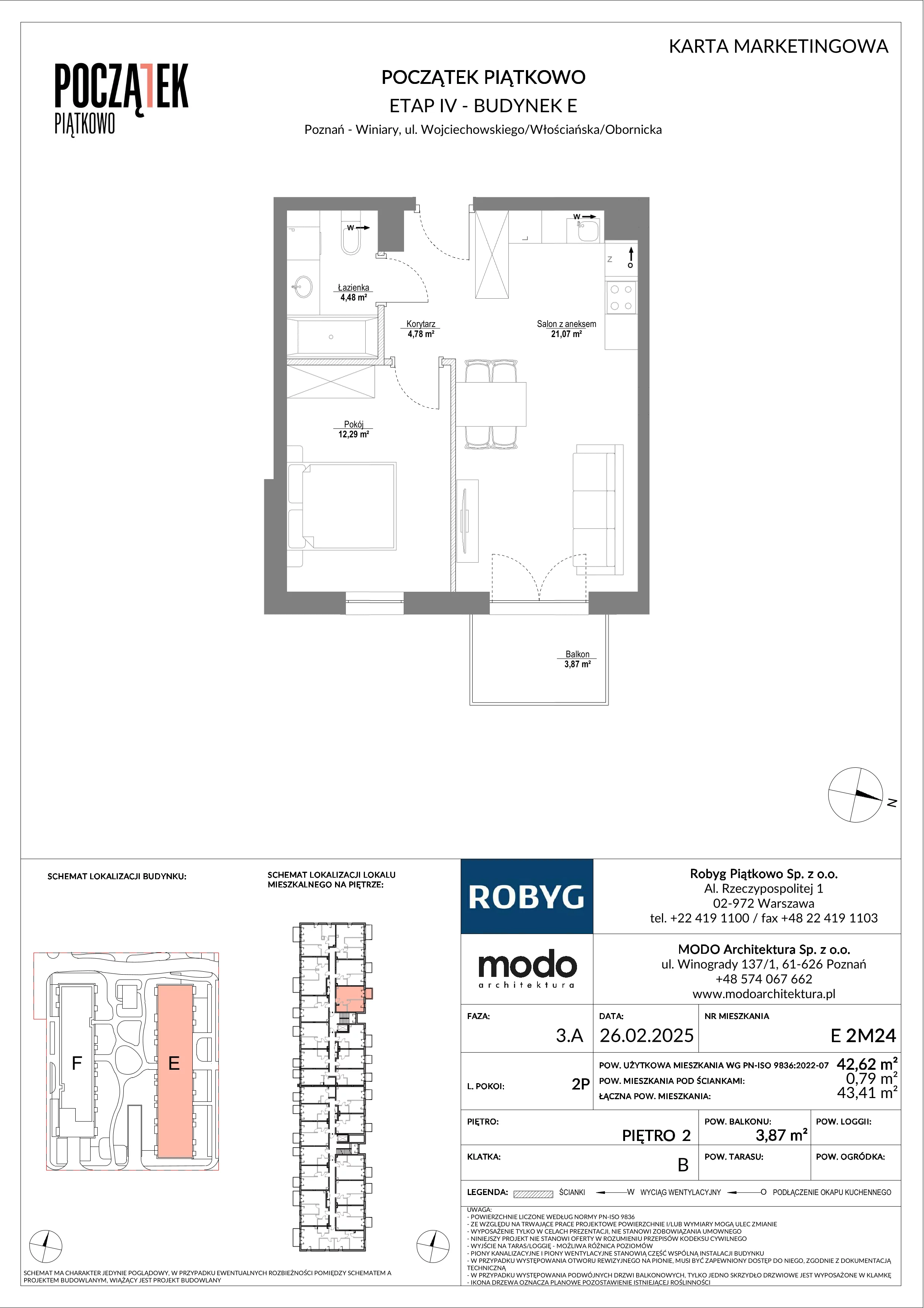 2 pokoje, mieszkanie 42,62 m², piętro 2, oferta nr E.2M24, Początek Piątkowo Budynek E, Poznań, Piątkowo, ul. Wojciechowskiego