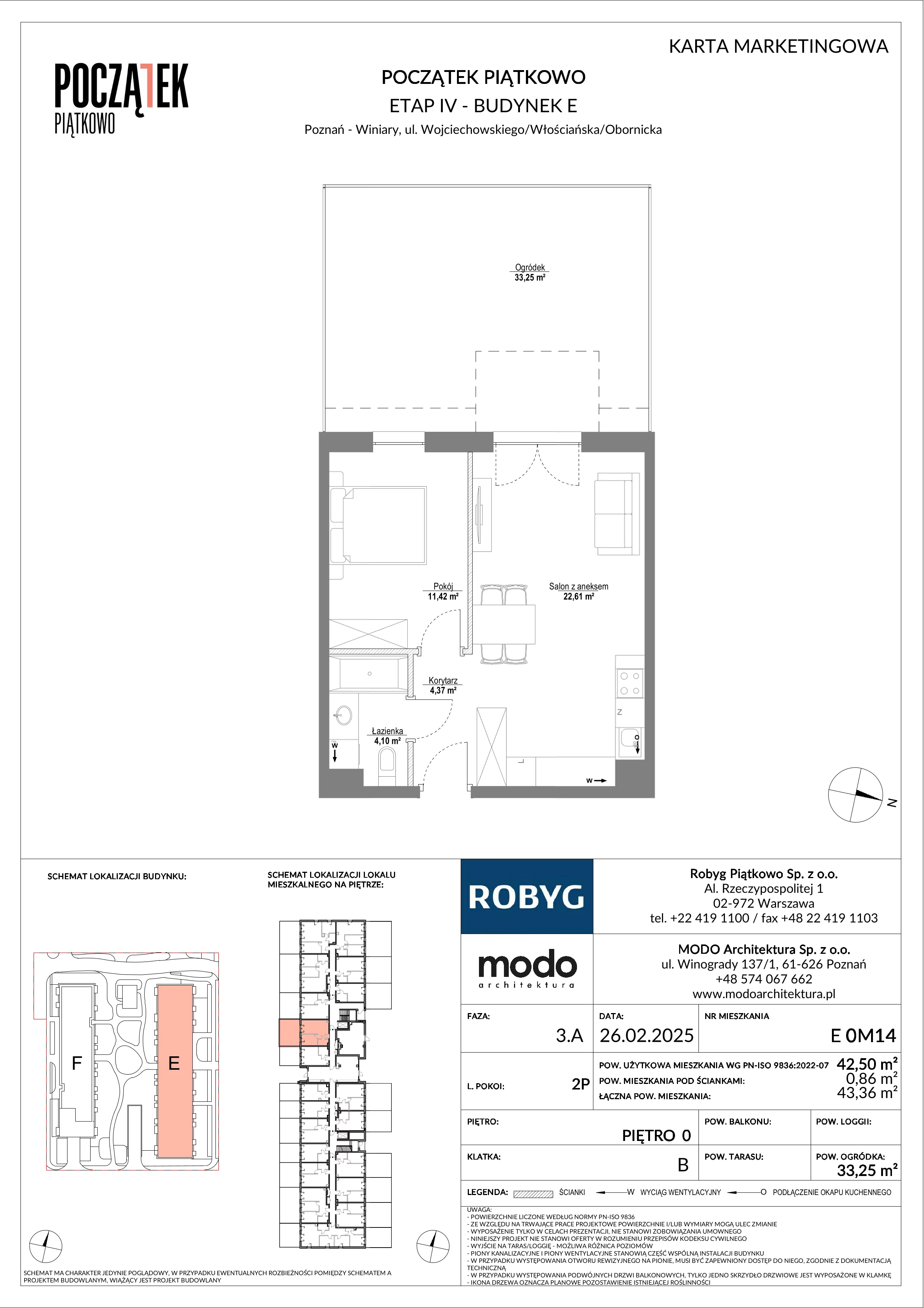 2 pokoje, mieszkanie 42,50 m², parter, oferta nr E.0M14, Początek Piątkowo Budynek E, Poznań, Piątkowo, ul. Wojciechowskiego