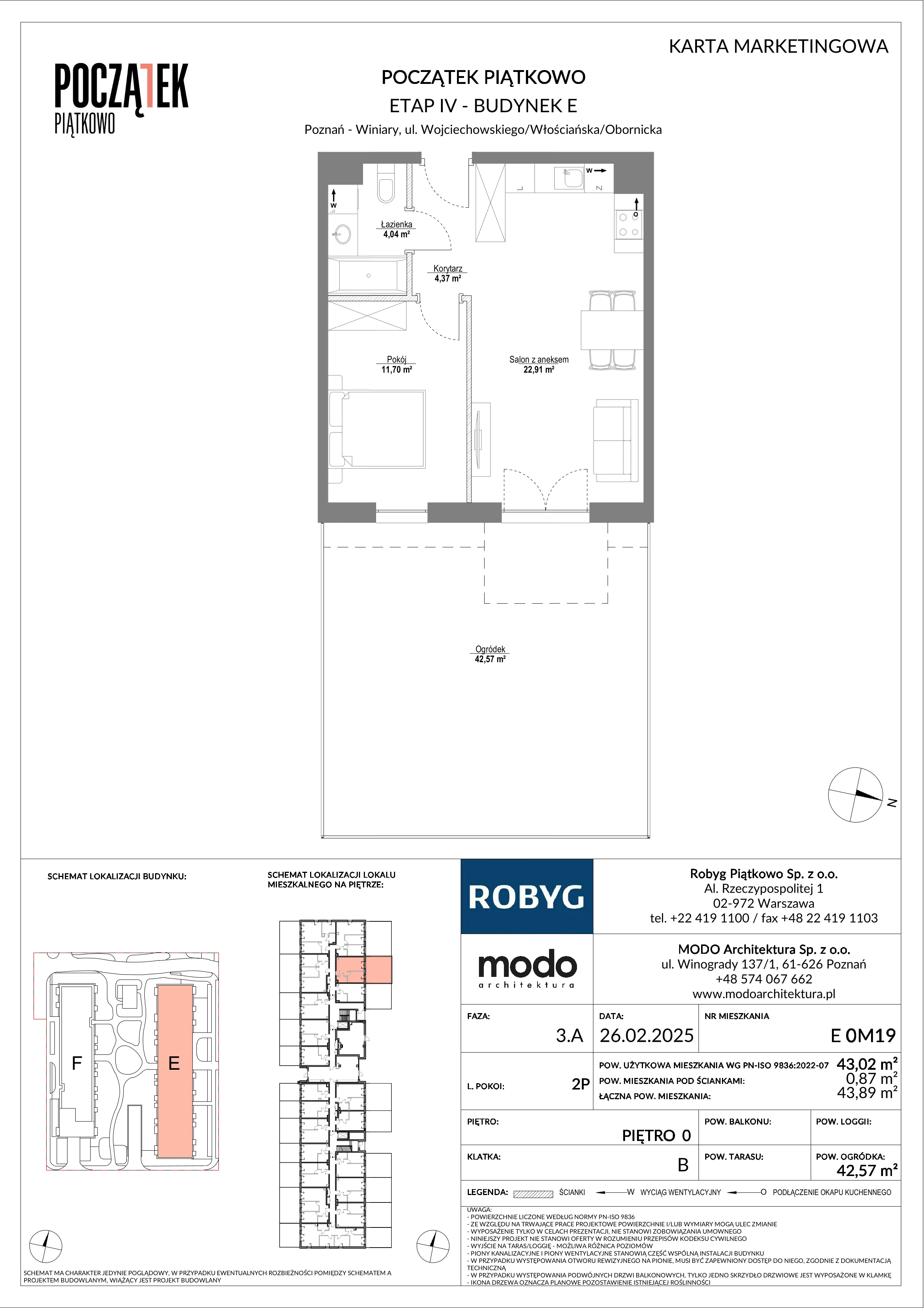 2 pokoje, mieszkanie 43,02 m², parter, oferta nr E.0M19, Początek Piątkowo Budynek E, Poznań, Piątkowo, ul. Wojciechowskiego