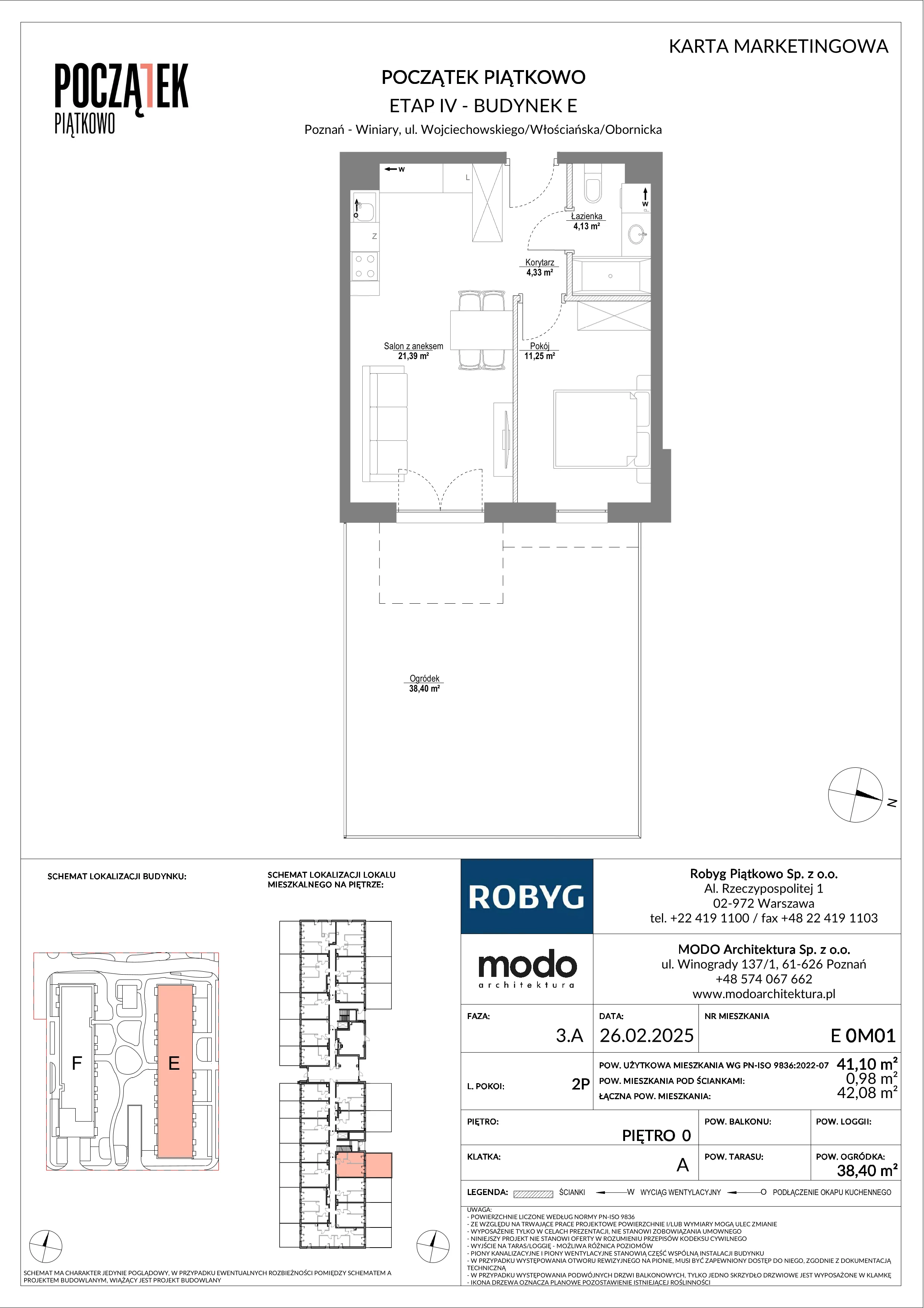 2 pokoje, mieszkanie 41,10 m², parter, oferta nr E.0M01, Początek Piątkowo Budynek E, Poznań, Piątkowo, ul. Wojciechowskiego