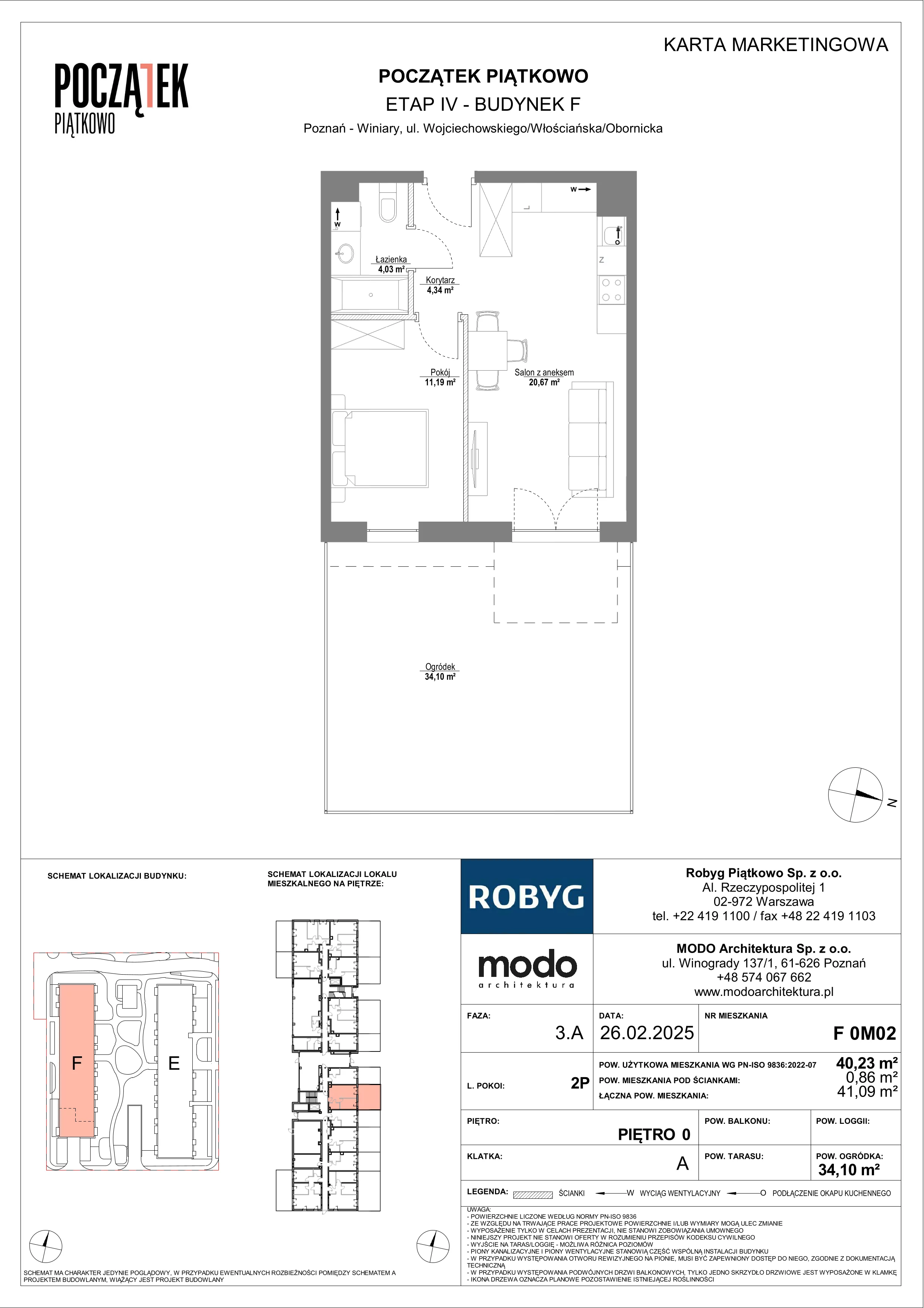 2 pokoje, mieszkanie 40,23 m², parter, oferta nr F.0M02, Początek Piątkowo Budynek F, Poznań, Piątkowo, ul. Wojciechowskiego