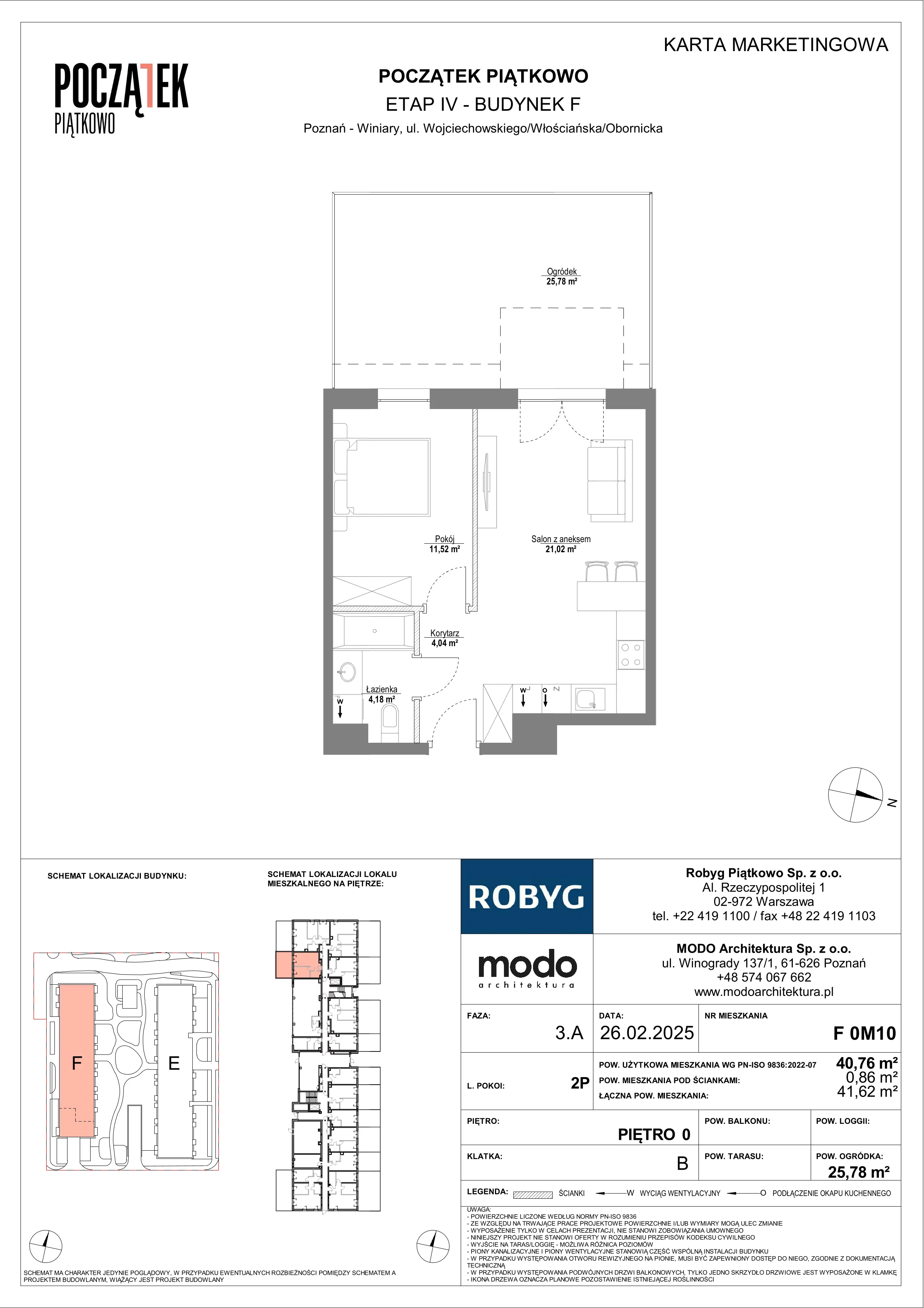 2 pokoje, mieszkanie 40,76 m², parter, oferta nr F.0M10, Początek Piątkowo Budynek F, Poznań, Piątkowo, ul. Wojciechowskiego
