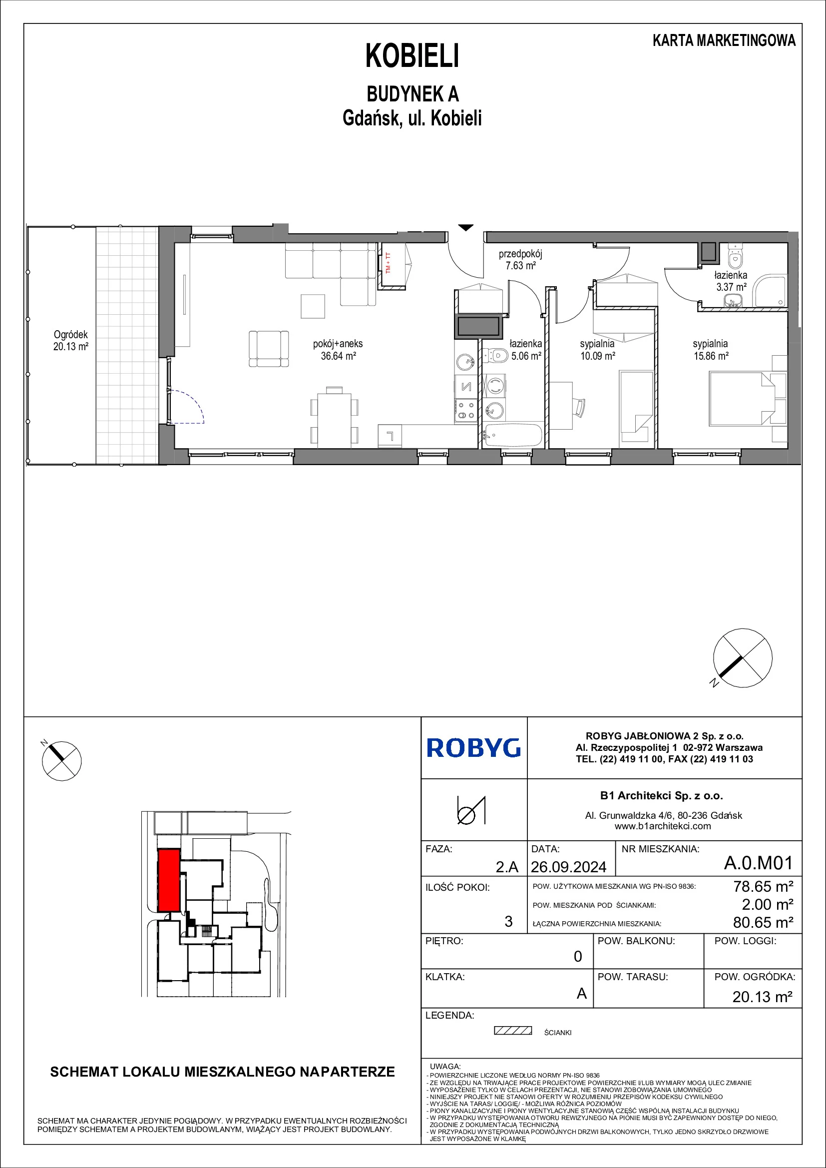 Mieszkanie 78,65 m², parter, oferta nr A.0M01, KOBIELI 4, Gdańsk, Brzeźno, ul. Bogumiła Kobieli / Gdańska