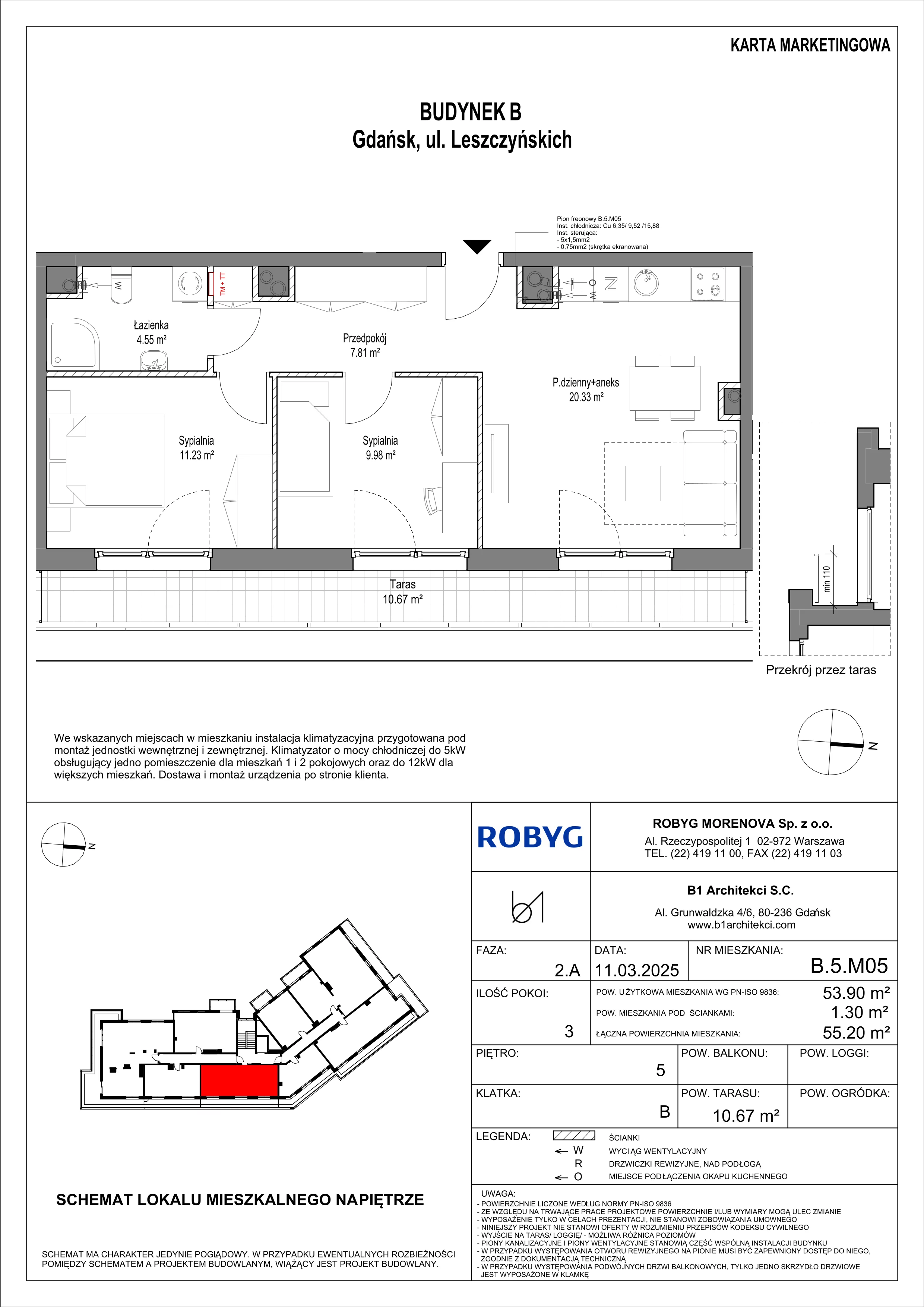 3 pokoje, mieszkanie 53,90 m², piętro 5, oferta nr B.5M05, Leszczyńskich 2, Gdańsk, Zaspa, Zaspa-Rozstaje, ul. Leszczyńskich 2