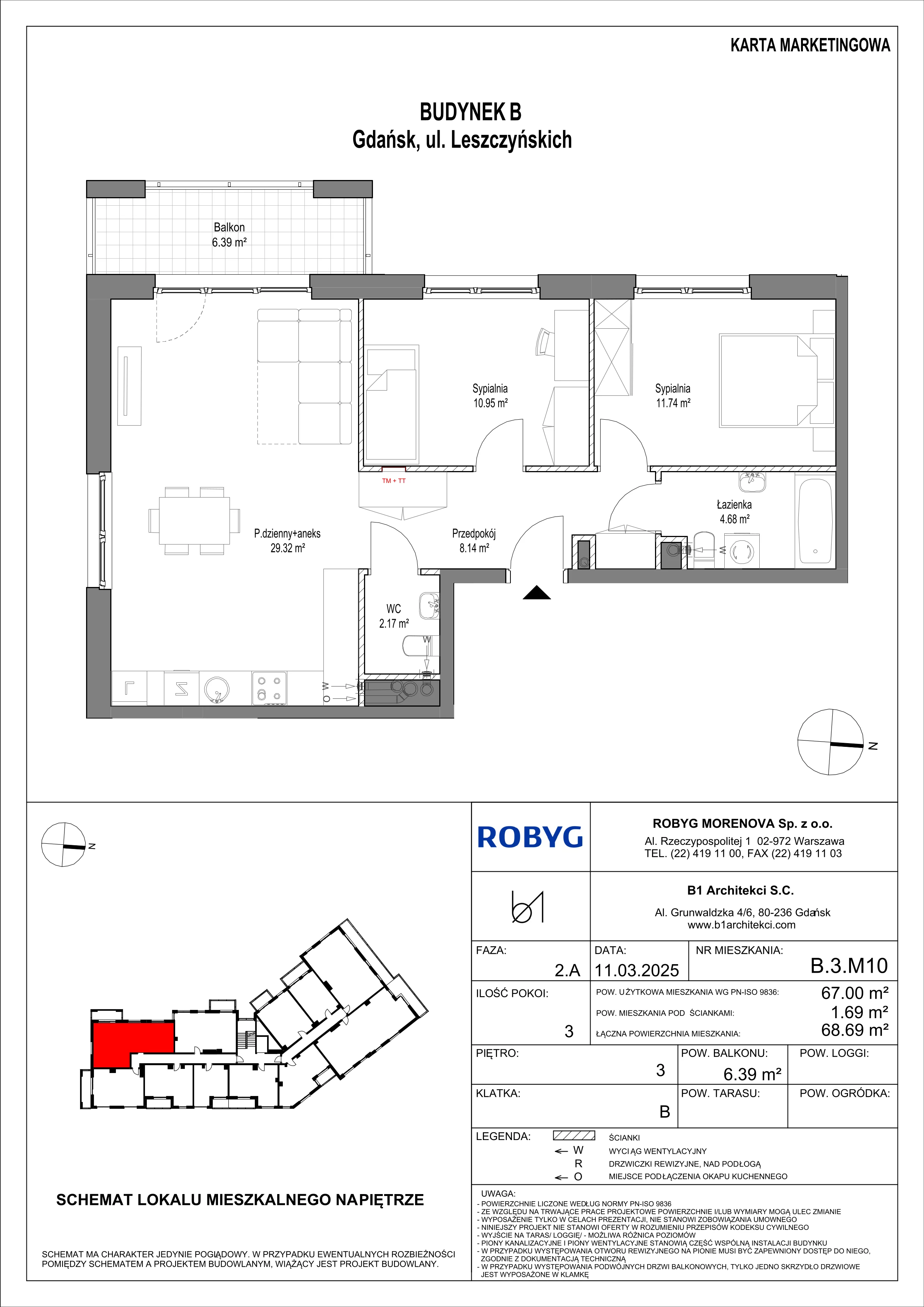3 pokoje, mieszkanie 67,00 m², piętro 3, oferta nr B.3M10, Leszczyńskich 2, Gdańsk, Zaspa, Zaspa-Rozstaje, ul. Leszczyńskich 2
