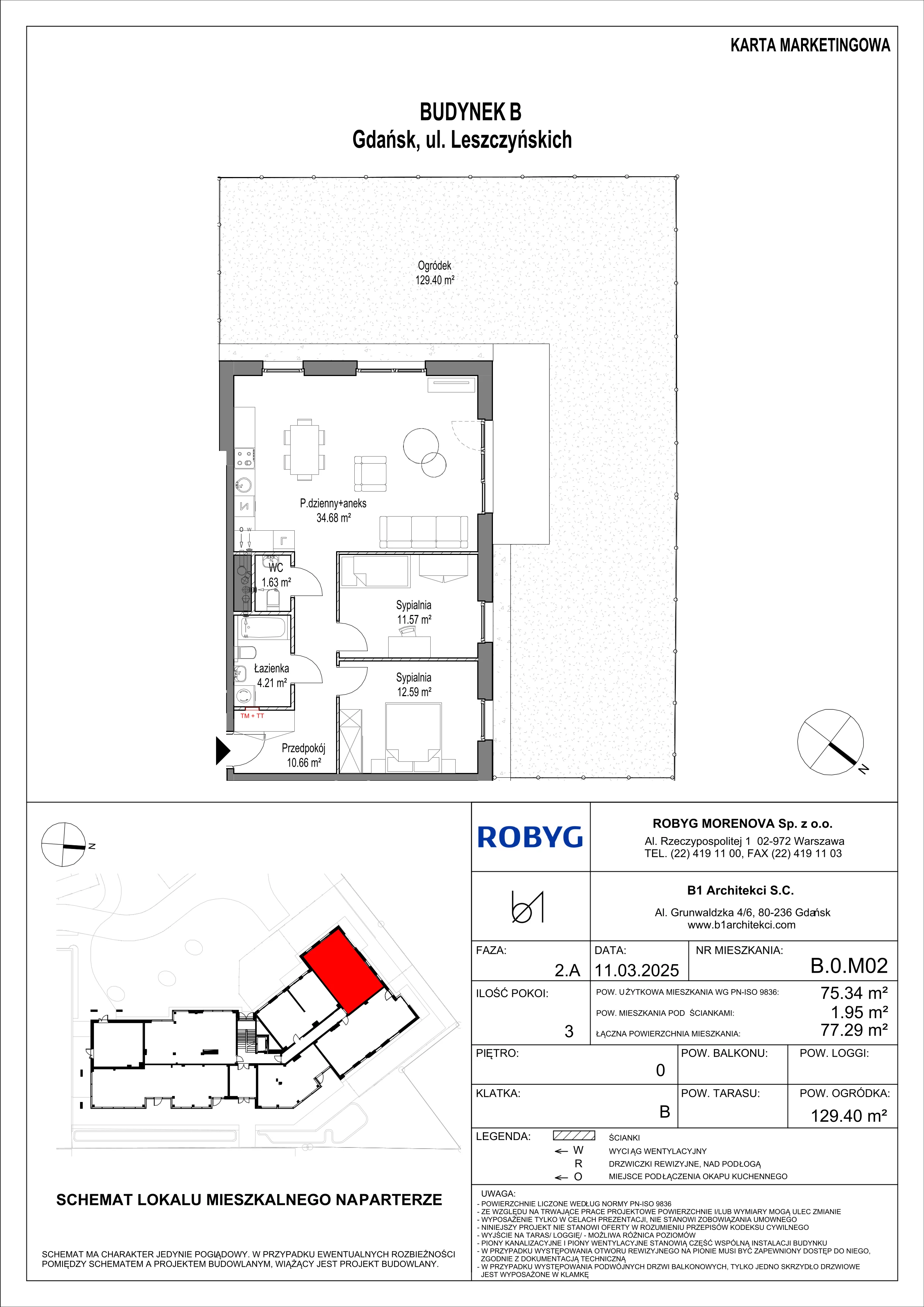 3 pokoje, mieszkanie 75,34 m², parter, oferta nr B.0M02, Leszczyńskich 2, Gdańsk, Zaspa, Zaspa-Rozstaje, ul. Leszczyńskich 2