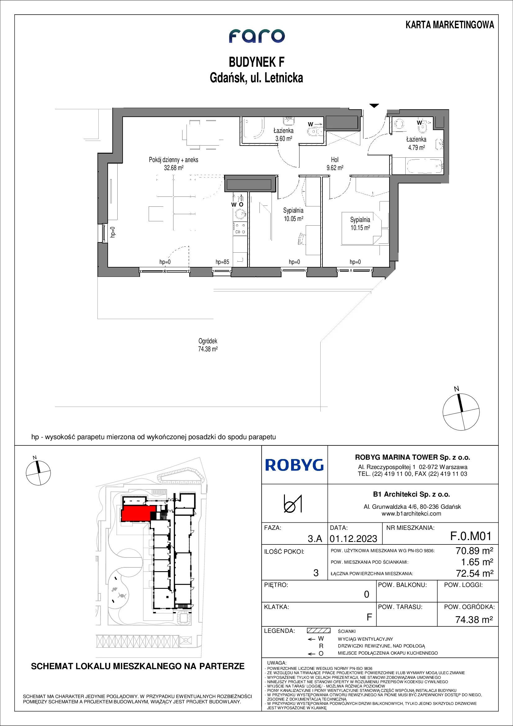 Mieszkanie 70,89 m², parter, oferta nr F.0M01, FARO, Gdańsk, Nowy Port, ul. Letnicka