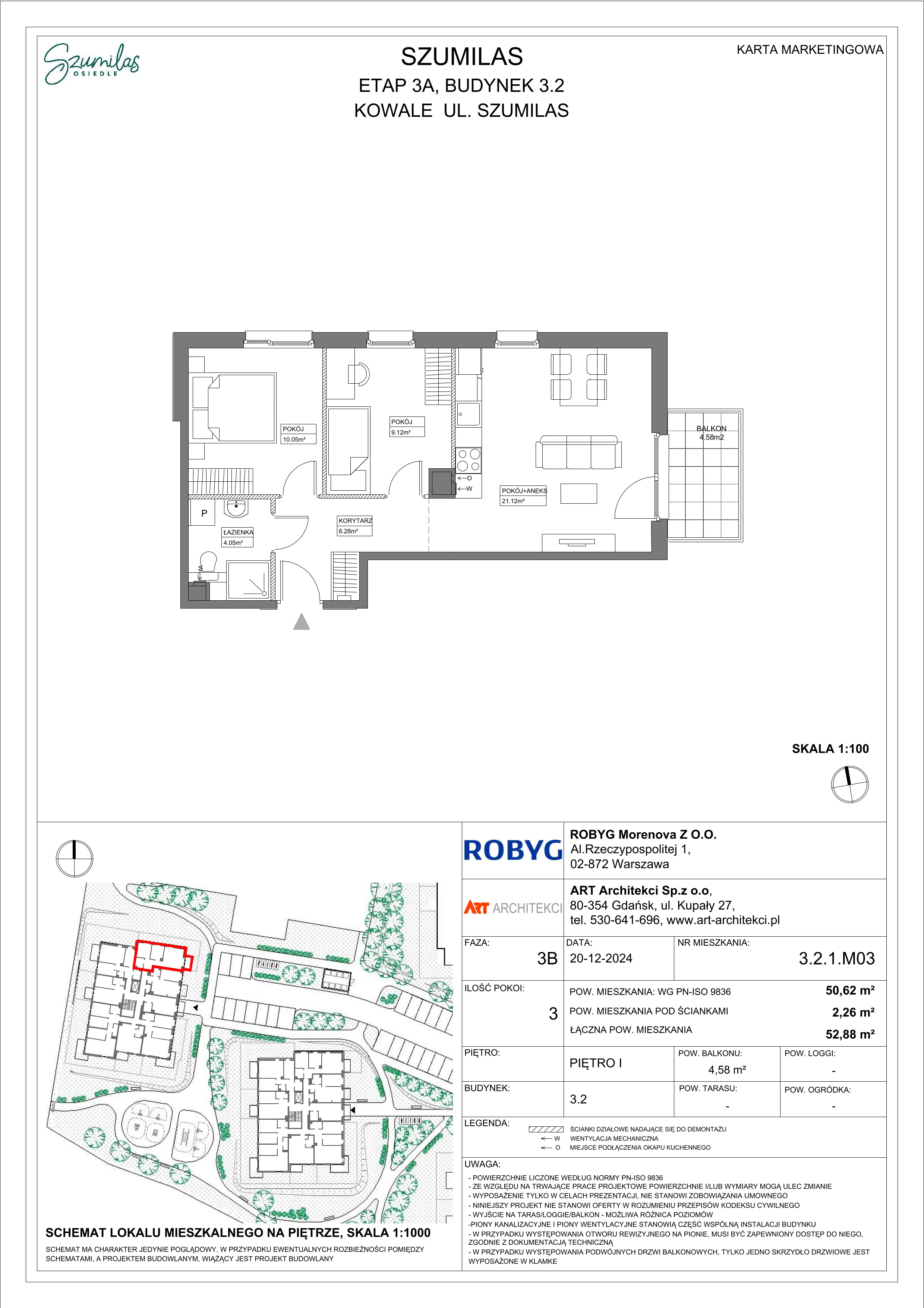 3 pokoje, mieszkanie 50,62 m², piętro 1, oferta nr 3.2.1M03, Szumilas, Kowale, ul. Magazynowa