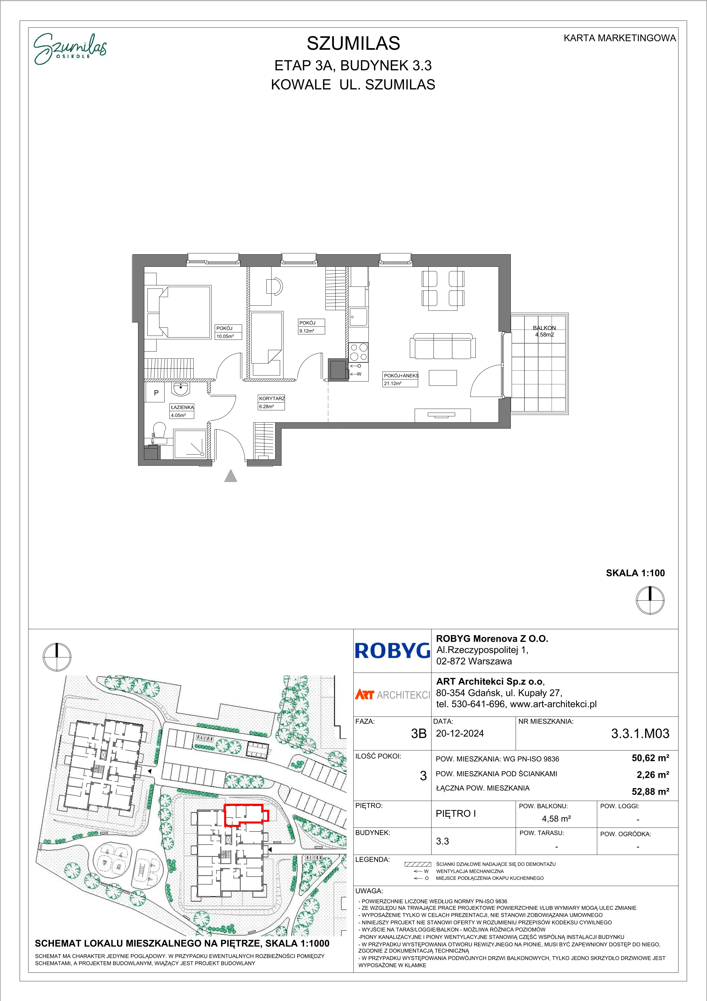 3 pokoje, mieszkanie 50,62 m², piętro 1, oferta nr 3.3.1M03, Szumilas, Kowale, ul. Magazynowa