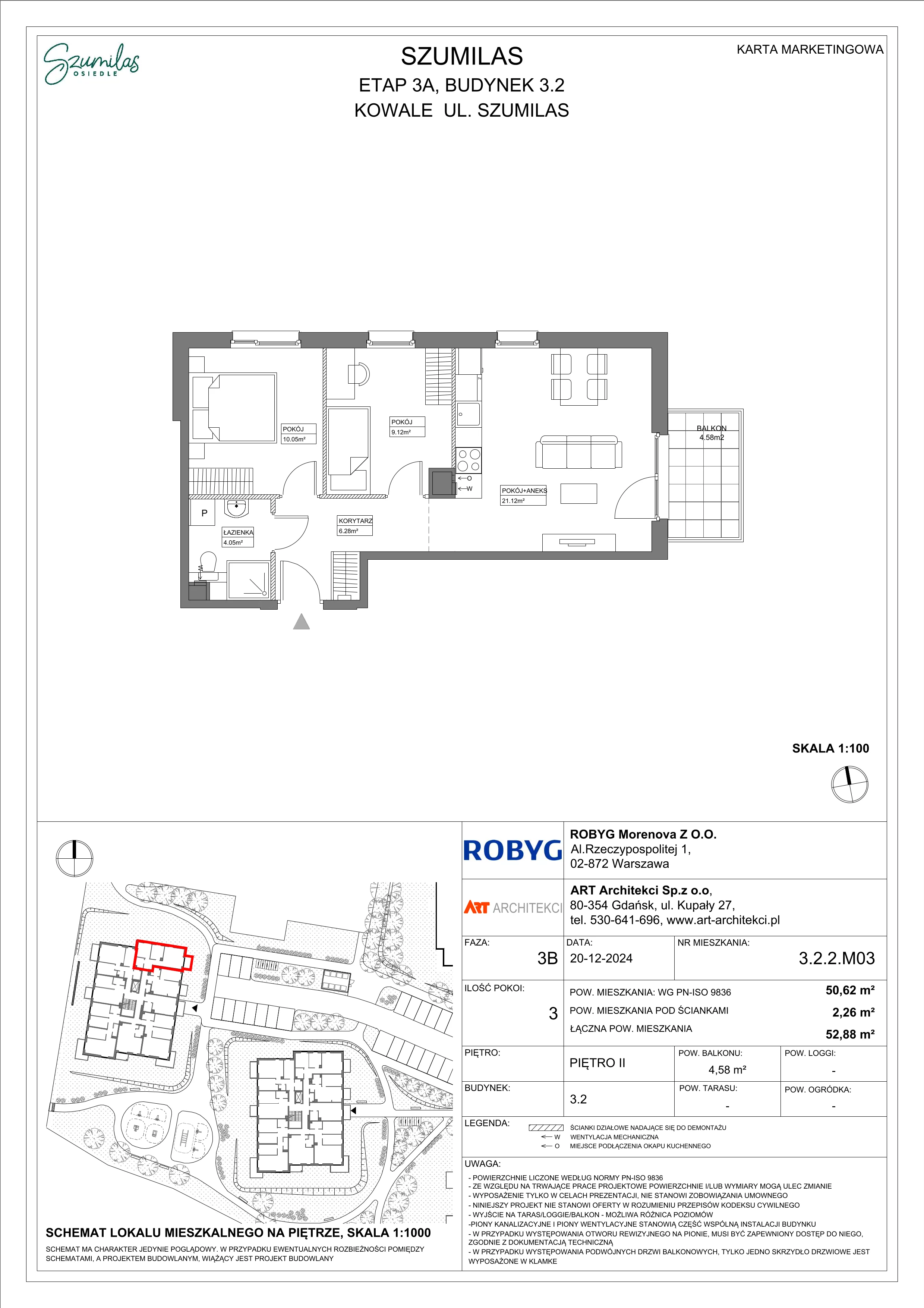3 pokoje, mieszkanie 50,62 m², piętro 2, oferta nr 3.2.2M03, Szumilas, Kowale, ul. Magazynowa