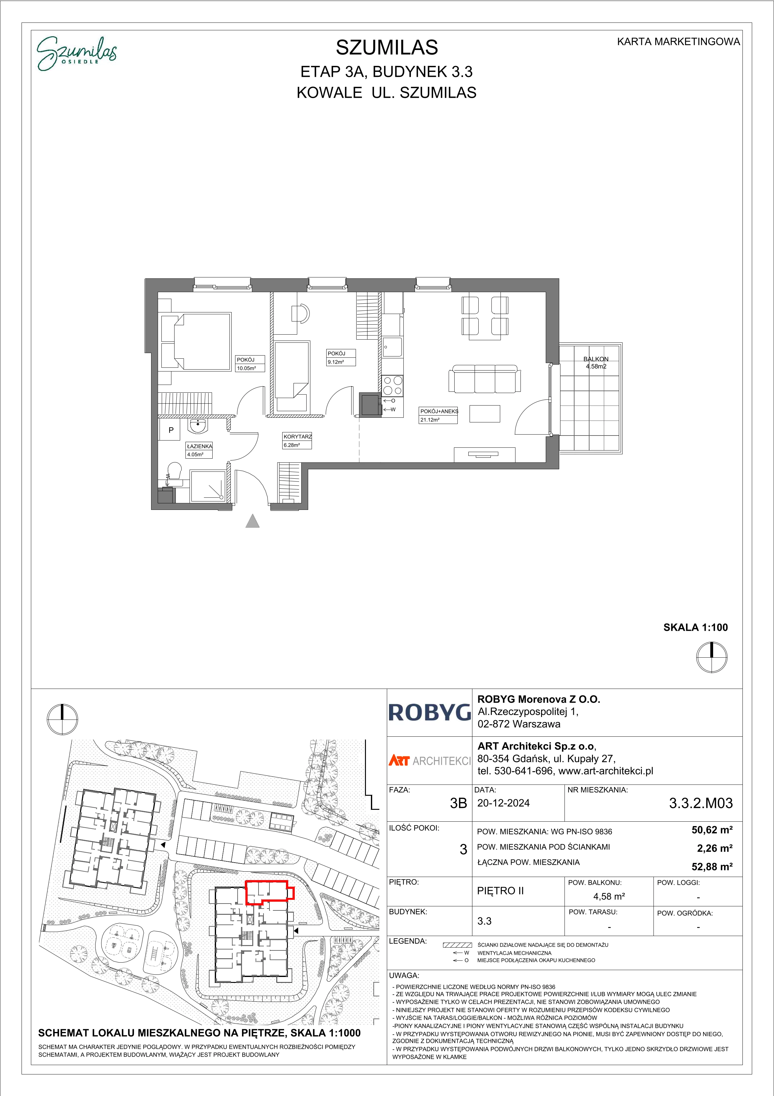 3 pokoje, mieszkanie 50,62 m², piętro 2, oferta nr 3.3.2M03, Szumilas, Kowale, ul. Magazynowa