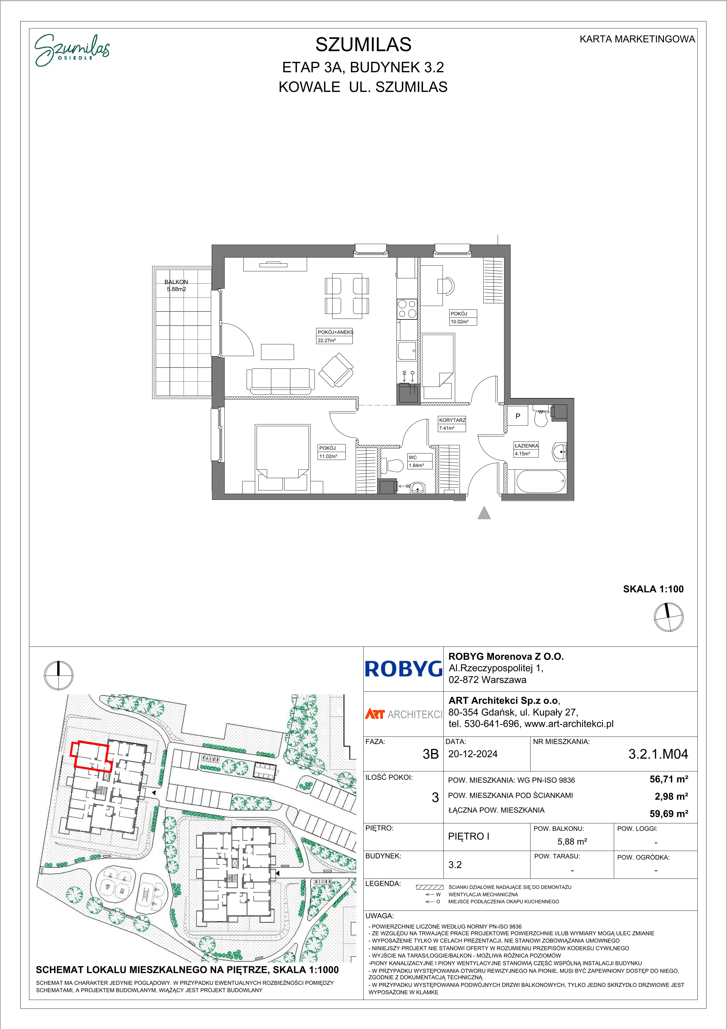 3 pokoje, mieszkanie 56,71 m², piętro 1, oferta nr 3.2.1M04, Szumilas, Kowale, ul. Magazynowa