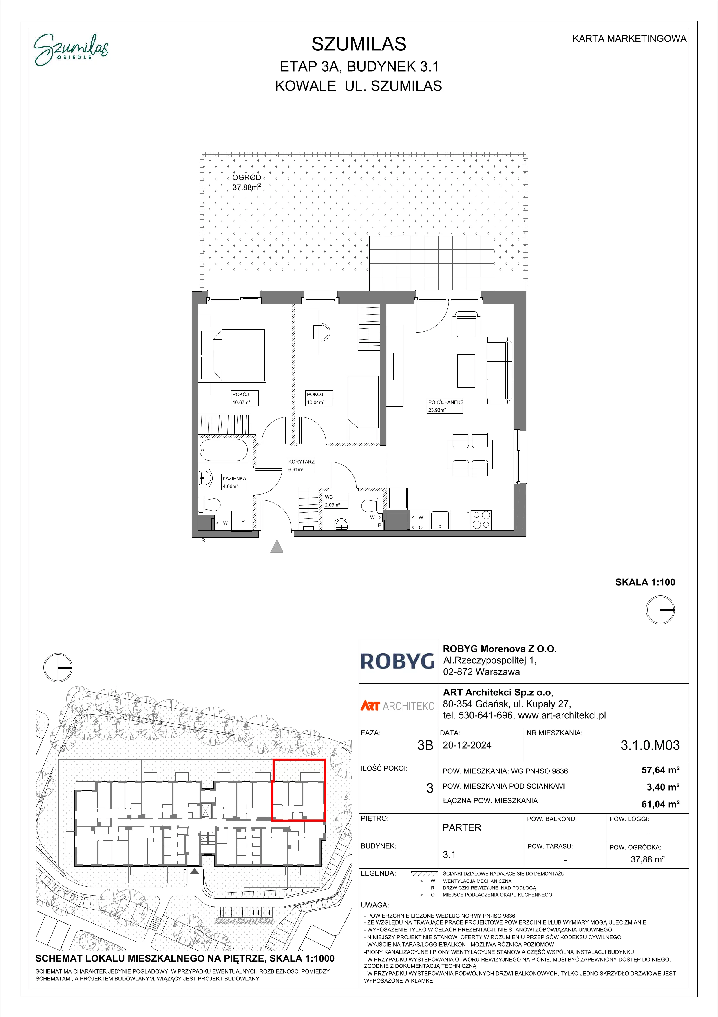3 pokoje, mieszkanie 57,64 m², parter, oferta nr 3.1.0M03, Szumilas, Kowale, ul. Magazynowa