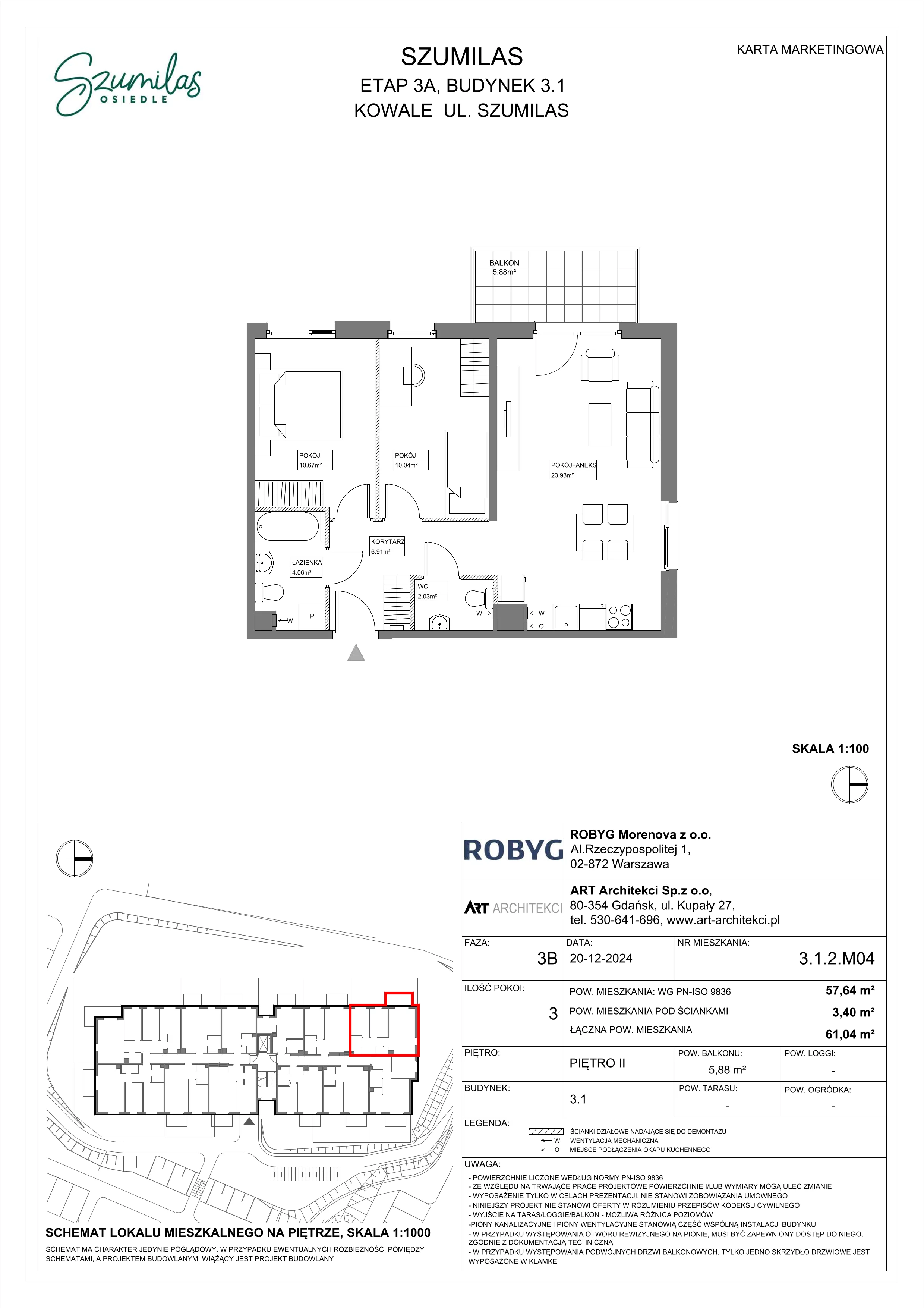 3 pokoje, mieszkanie 57,64 m², piętro 2, oferta nr 3.1.2M04, Szumilas, Kowale, ul. Magazynowa