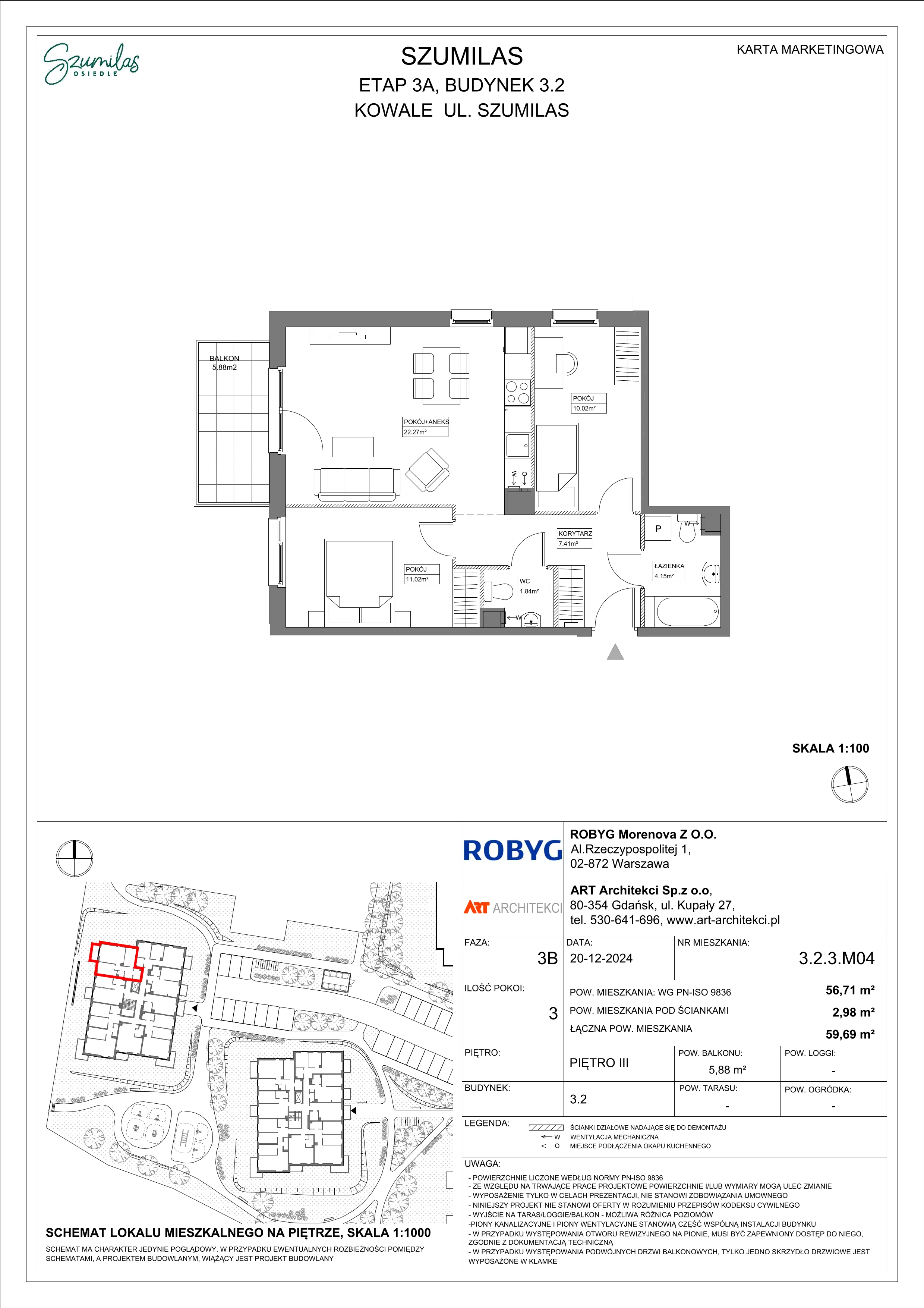 3 pokoje, mieszkanie 56,71 m², piętro 3, oferta nr 3.2.3M04, Szumilas, Kowale, ul. Magazynowa