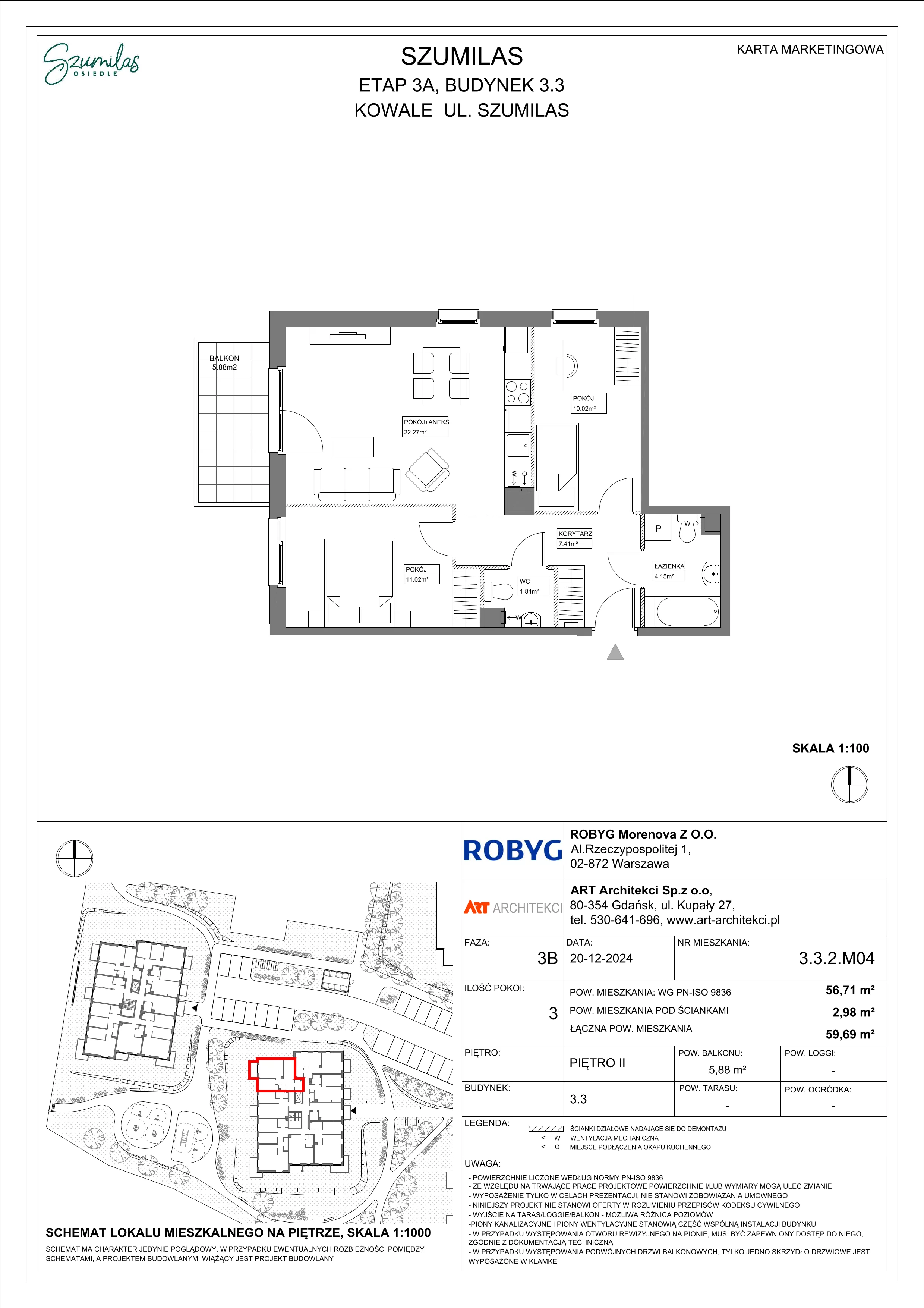3 pokoje, mieszkanie 56,71 m², piętro 2, oferta nr 3.3.2M04, Szumilas, Kowale, ul. Magazynowa