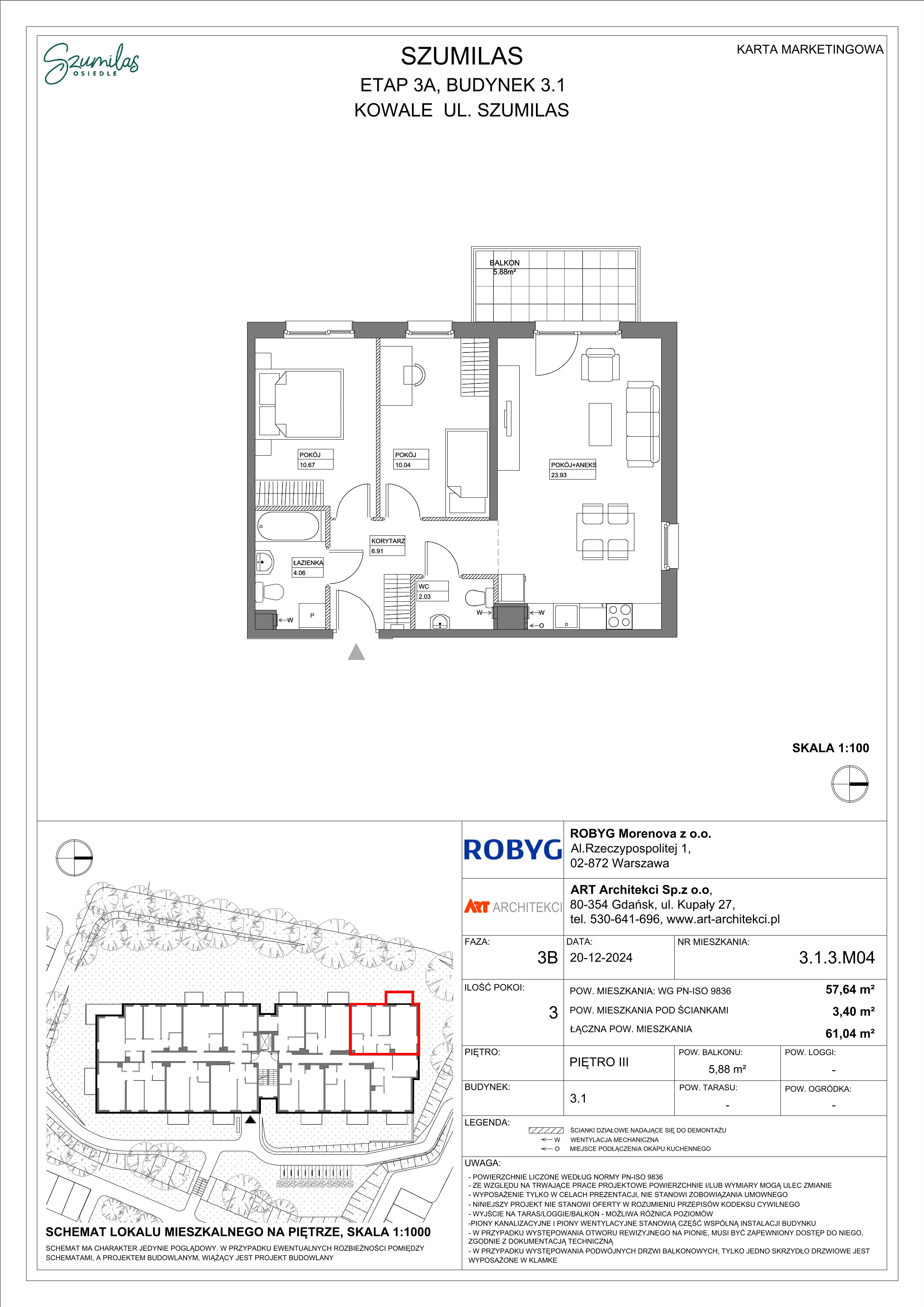 3 pokoje, mieszkanie 57,64 m², piętro 3, oferta nr 3.1.3M04, Szumilas, Kowale, ul. Magazynowa