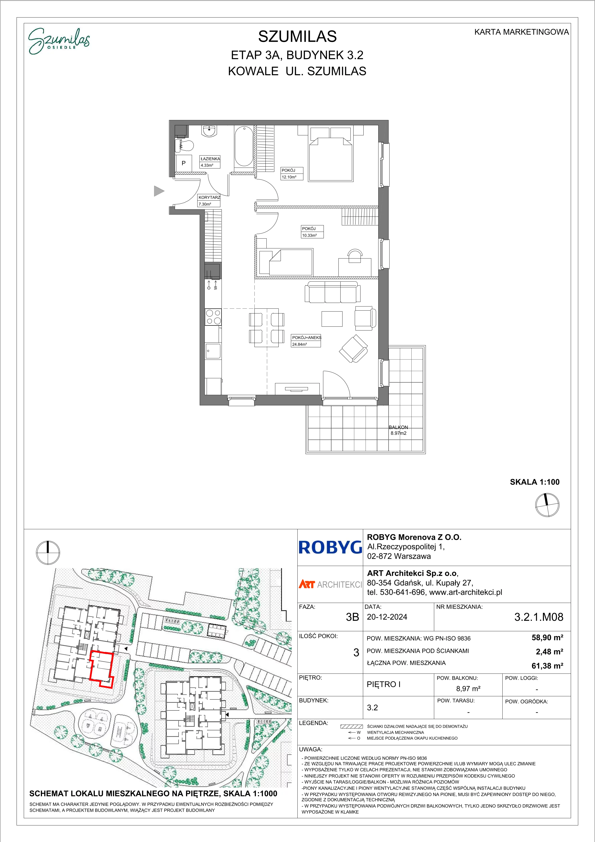 3 pokoje, mieszkanie 58,90 m², piętro 1, oferta nr 3.2.1M08, Szumilas, Kowale, ul. Magazynowa