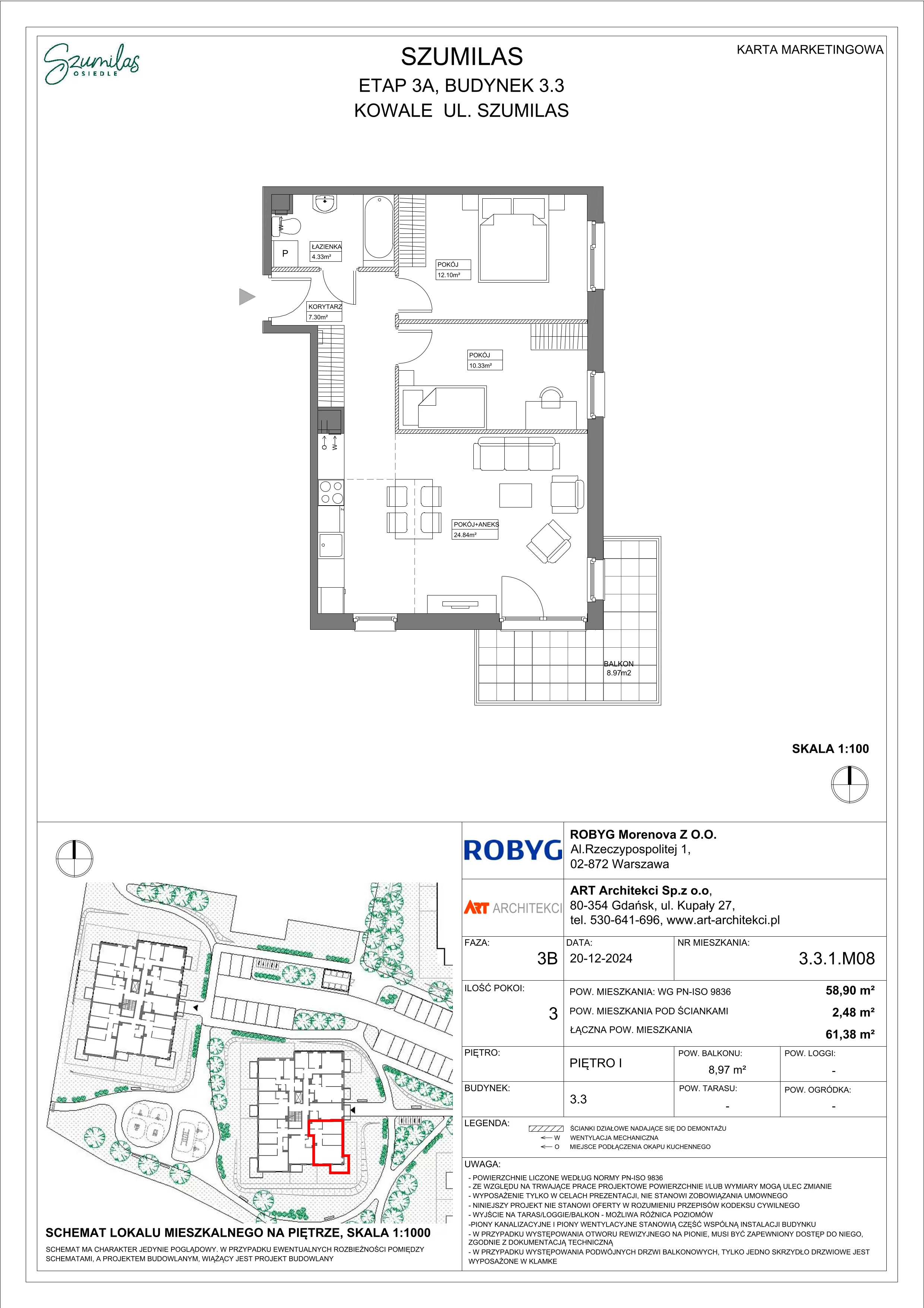 3 pokoje, mieszkanie 58,90 m², piętro 1, oferta nr 3.3.1M08, Szumilas, Kowale, ul. Magazynowa