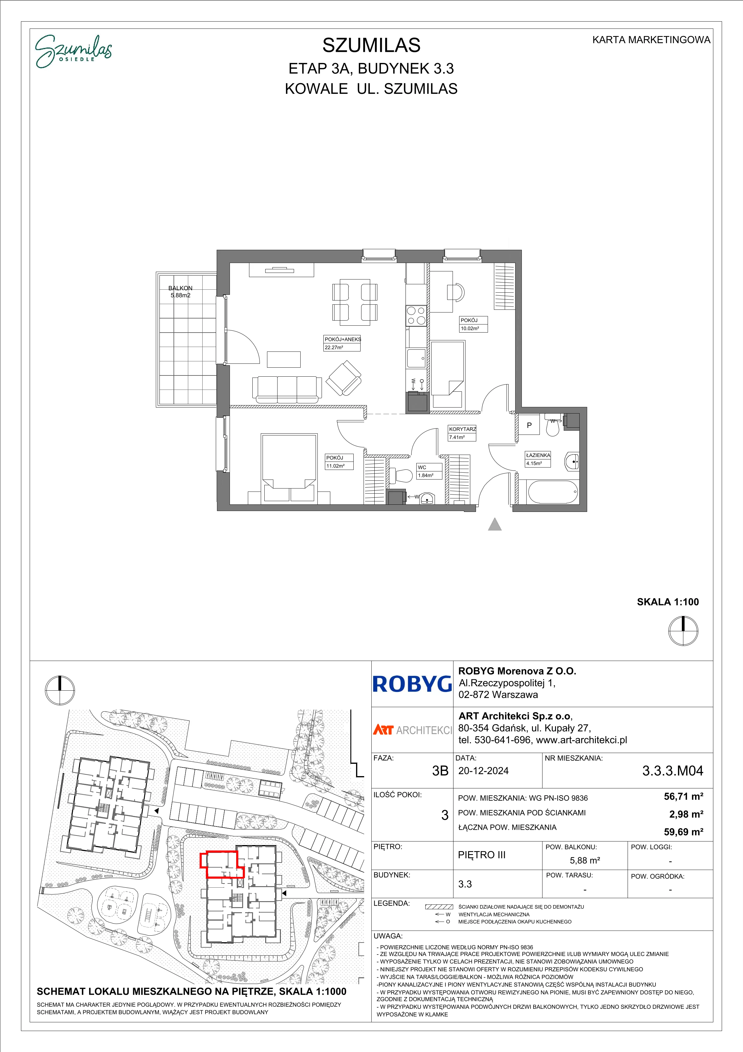 3 pokoje, mieszkanie 56,71 m², piętro 3, oferta nr 3.3.3M04, Szumilas, Kowale, ul. Magazynowa