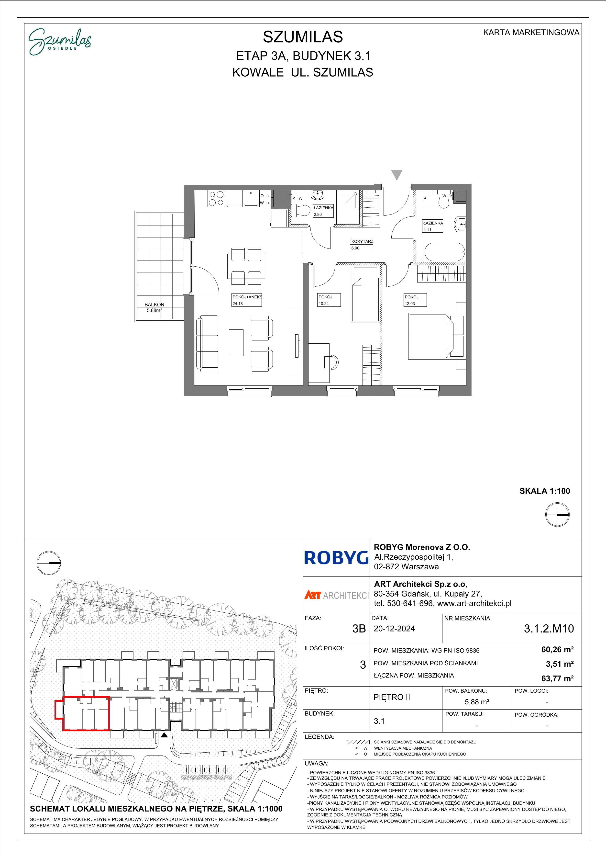 3 pokoje, mieszkanie 60,26 m², piętro 2, oferta nr 3.1.2M10, Szumilas, Kowale, ul. Magazynowa
