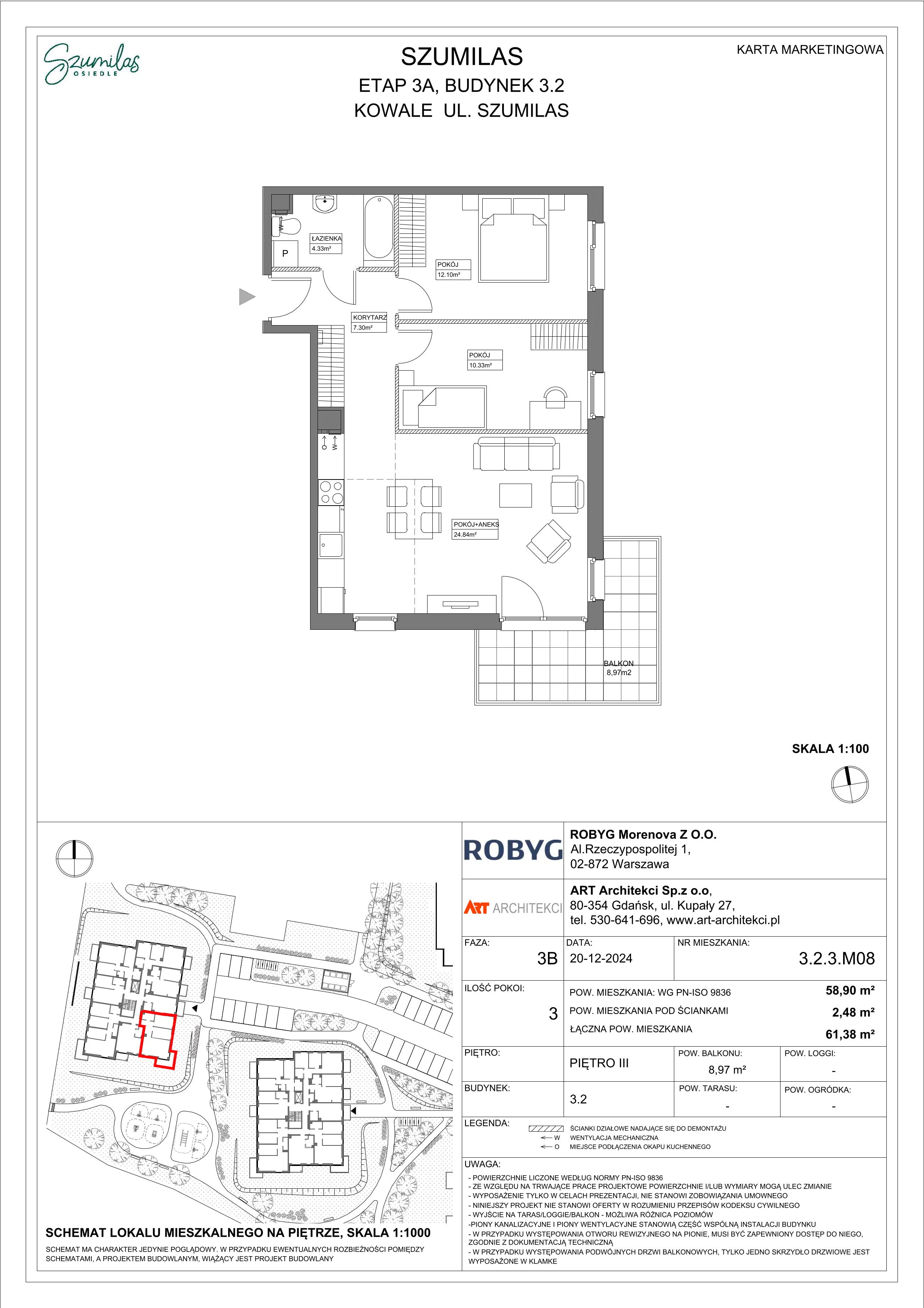 3 pokoje, mieszkanie 58,90 m², piętro 3, oferta nr 3.2.3M08, Szumilas, Kowale, ul. Magazynowa