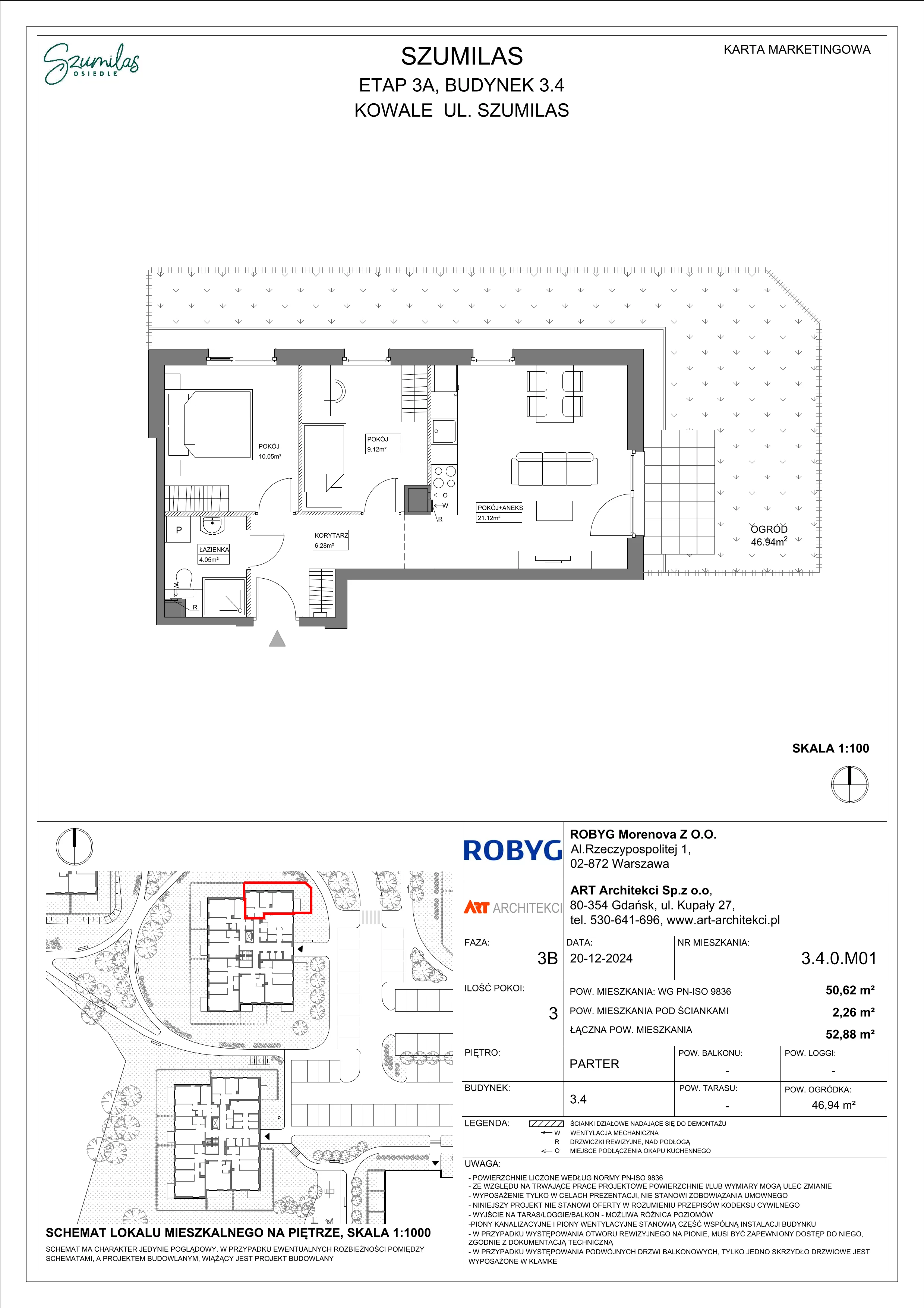 3 pokoje, mieszkanie 50,62 m², parter, oferta nr 3.4.0M01, Szumilas, Kowale, ul. Magazynowa