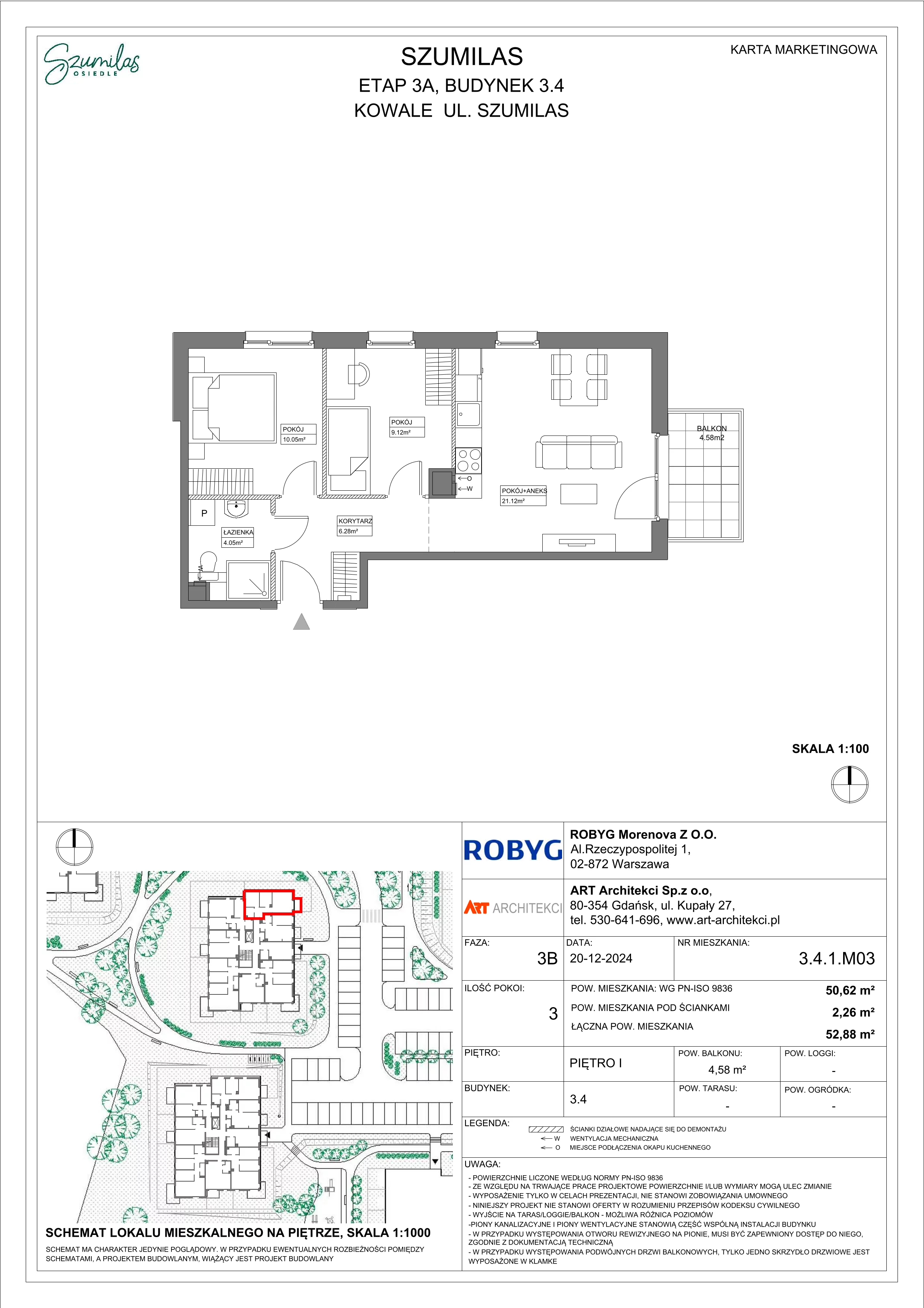 3 pokoje, mieszkanie 50,62 m², piętro 1, oferta nr 3.4.1M03, Szumilas, Kowale, ul. Magazynowa