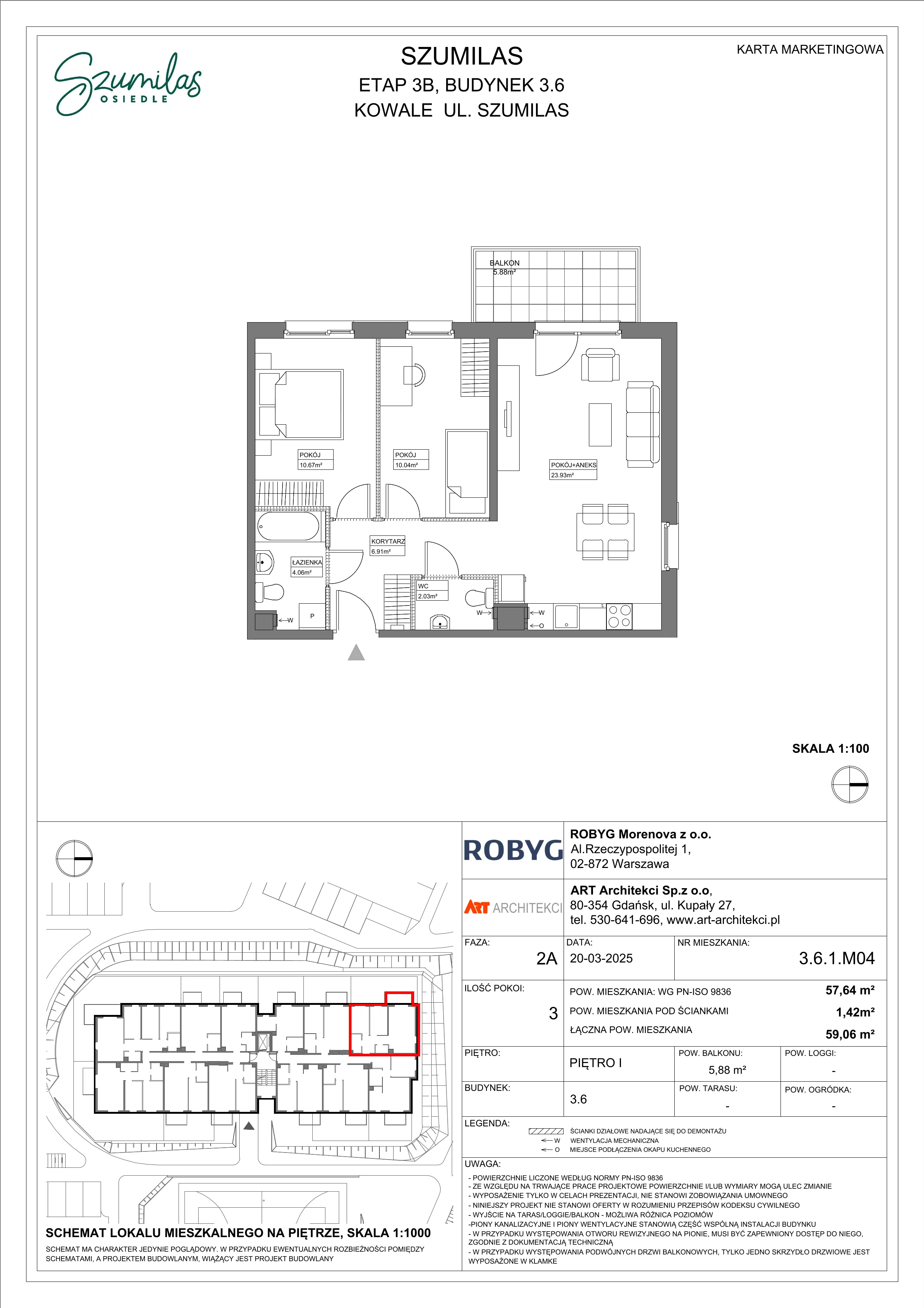 3 pokoje, mieszkanie 57,64 m², piętro 1, oferta nr 3.6.1M04, Szumilas, Kowale, ul. Magazynowa