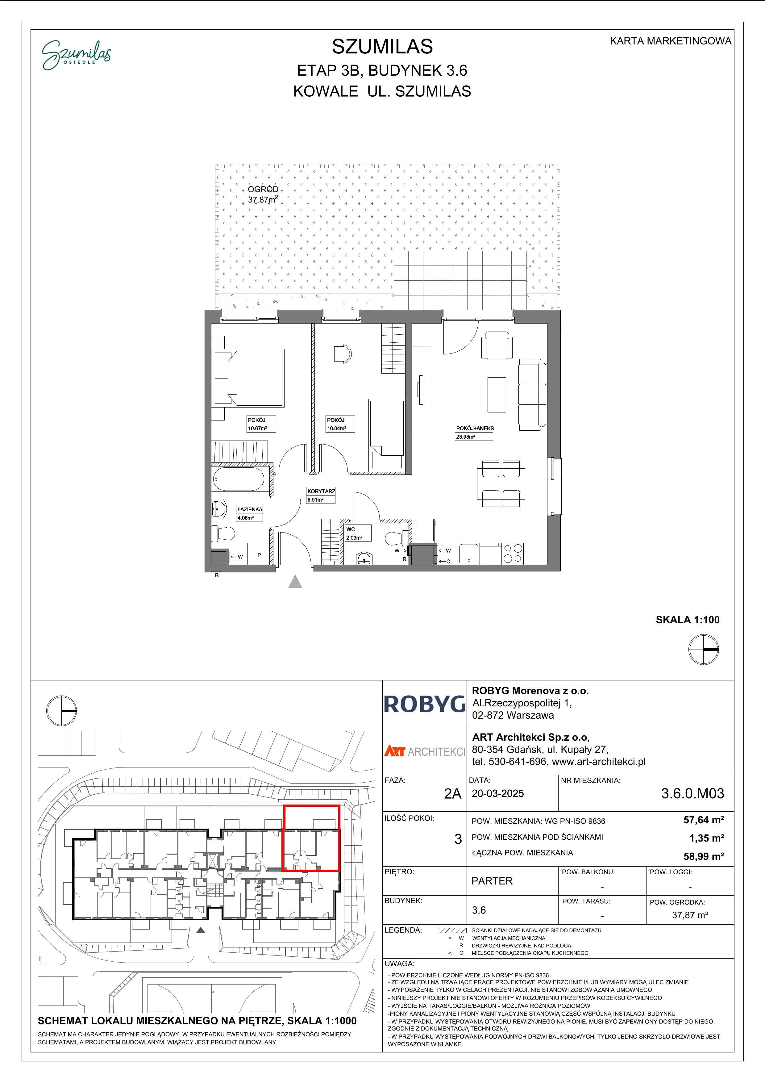 3 pokoje, mieszkanie 57,64 m², parter, oferta nr 3.6.0M03, Szumilas, Kowale, ul. Magazynowa