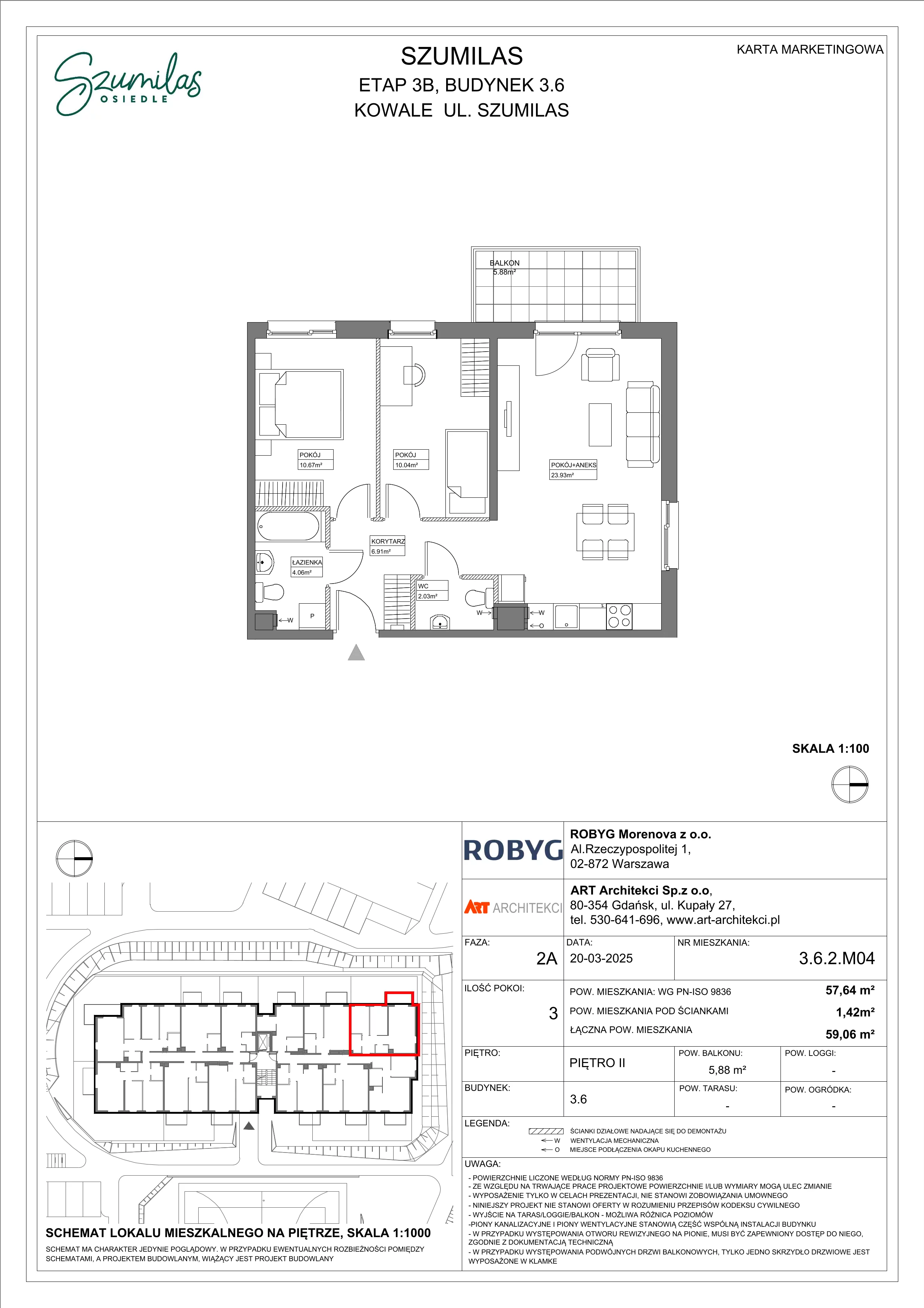 3 pokoje, mieszkanie 57,64 m², piętro 2, oferta nr 3.6.2M04, Szumilas, Kowale, ul. Magazynowa