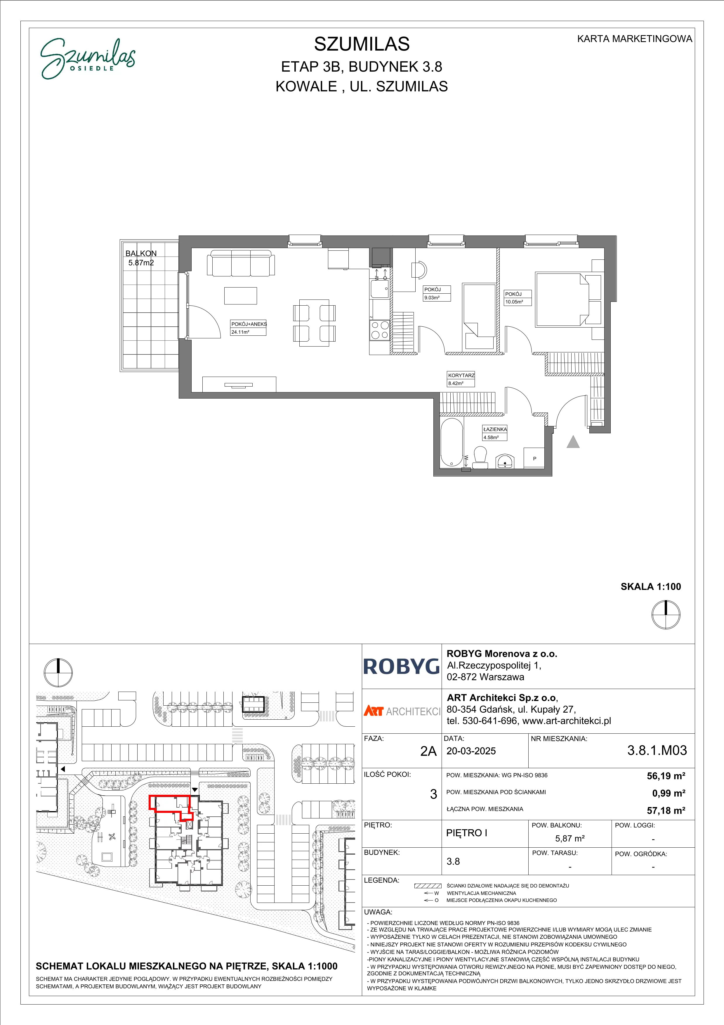 3 pokoje, mieszkanie 56,19 m², piętro 1, oferta nr 3.8.1M03, Szumilas, Kowale, ul. Magazynowa