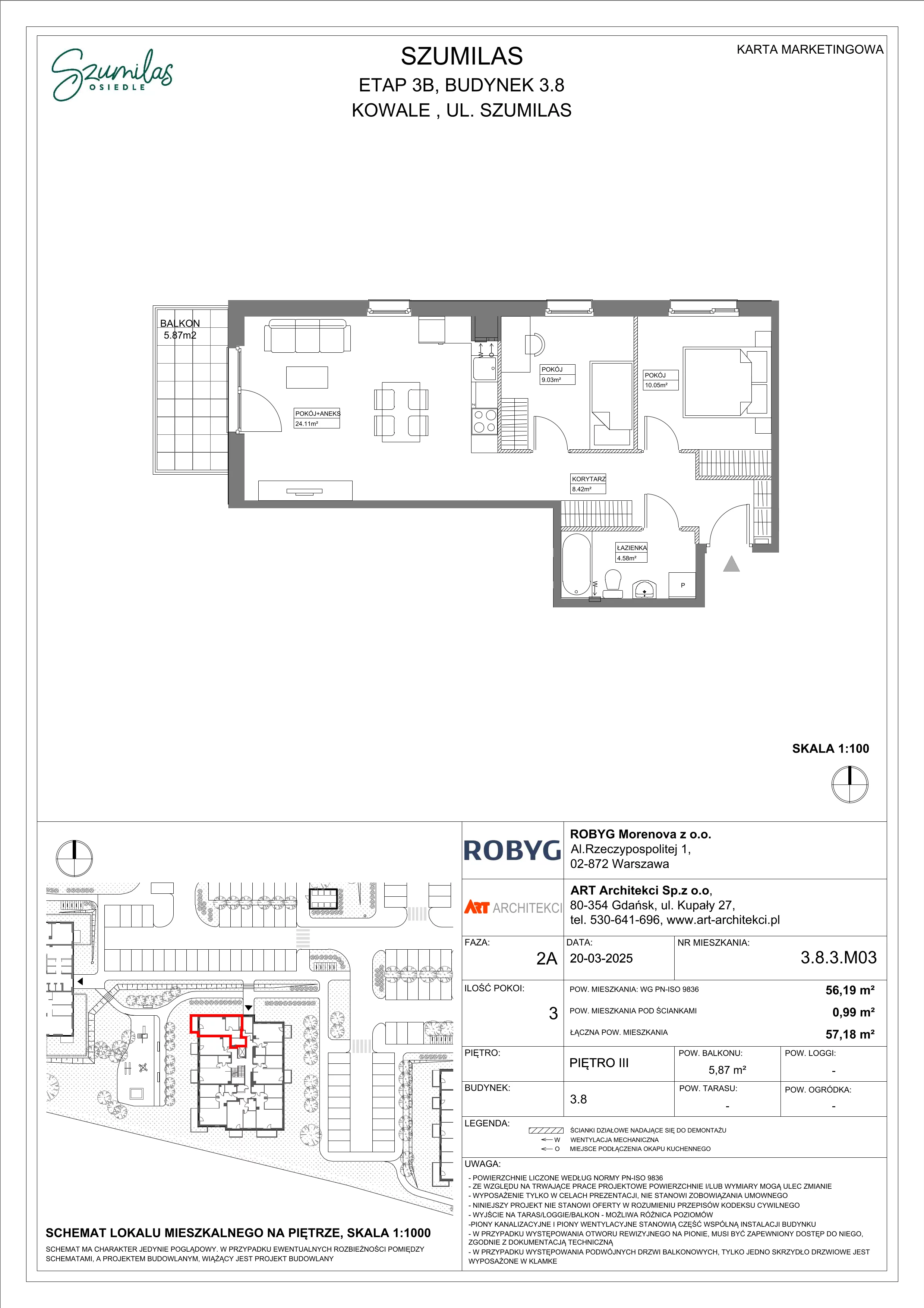 3 pokoje, mieszkanie 56,19 m², piętro 3, oferta nr 3.8.3M03, Szumilas, Kowale, ul. Magazynowa