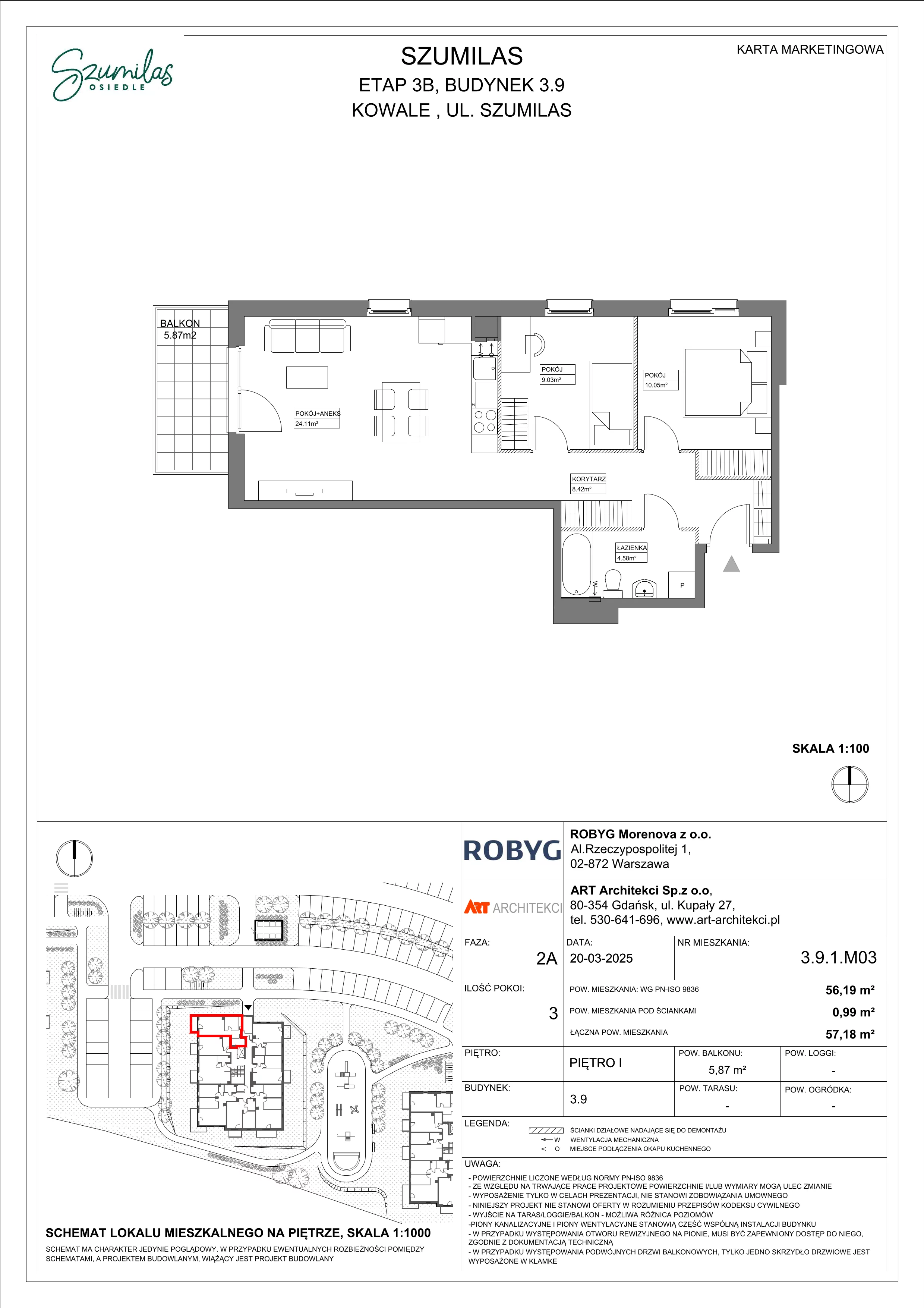 3 pokoje, mieszkanie 56,19 m², piętro 1, oferta nr 3.9.1M03, Szumilas, Kowale, ul. Magazynowa