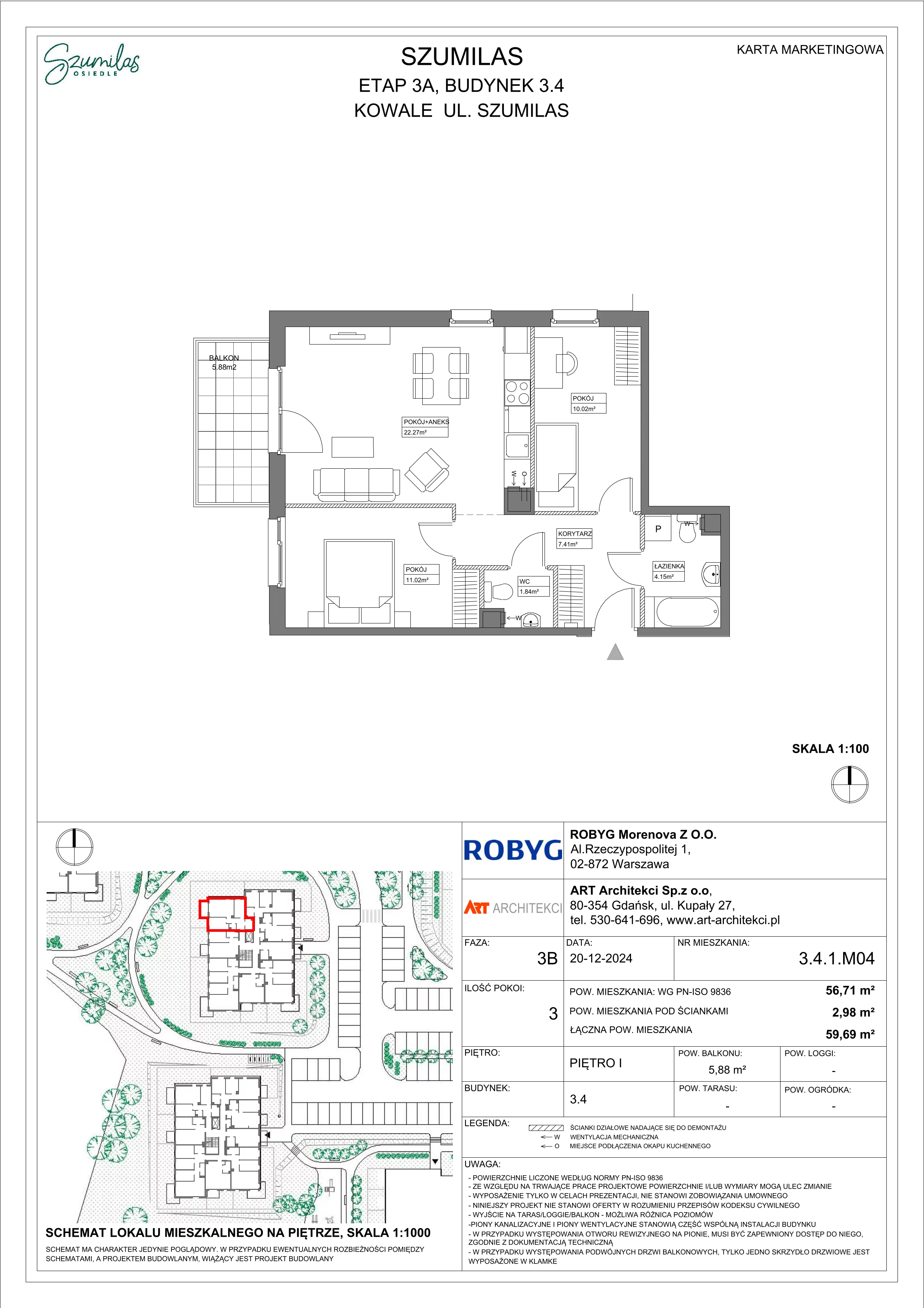 3 pokoje, mieszkanie 56,71 m², piętro 1, oferta nr 3.4.1M04, Szumilas, Kowale, ul. Magazynowa