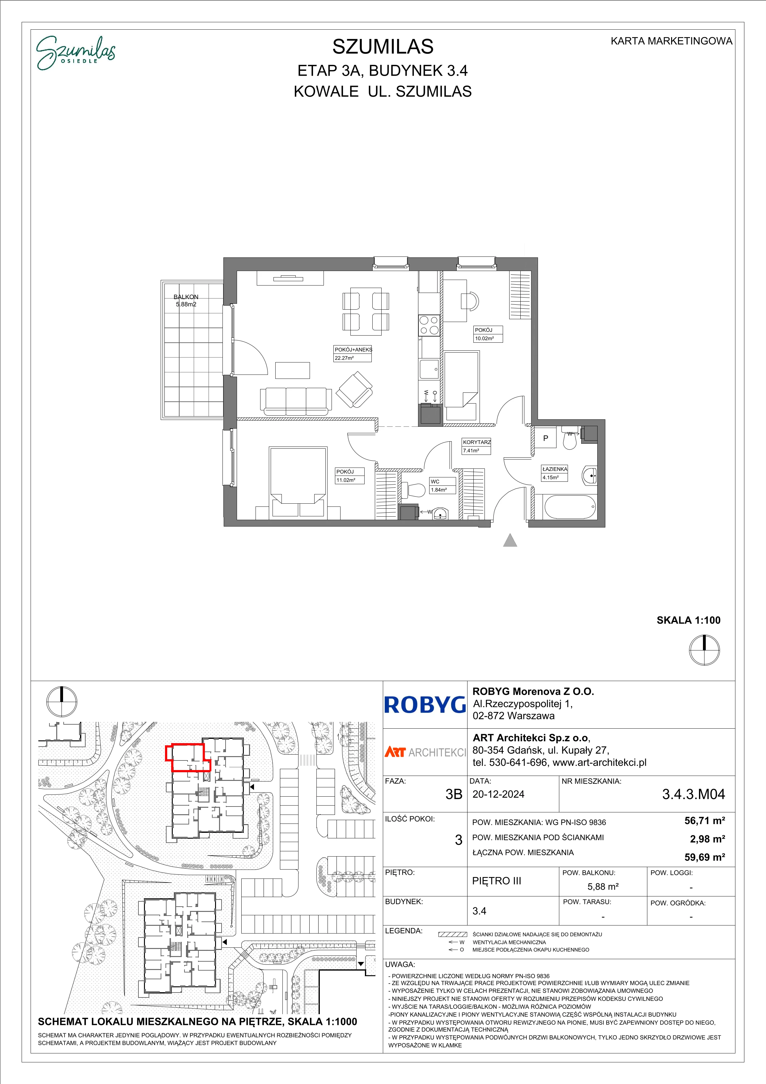 3 pokoje, mieszkanie 56,71 m², piętro 3, oferta nr 3.4.3M04, Szumilas, Kowale, ul. Magazynowa