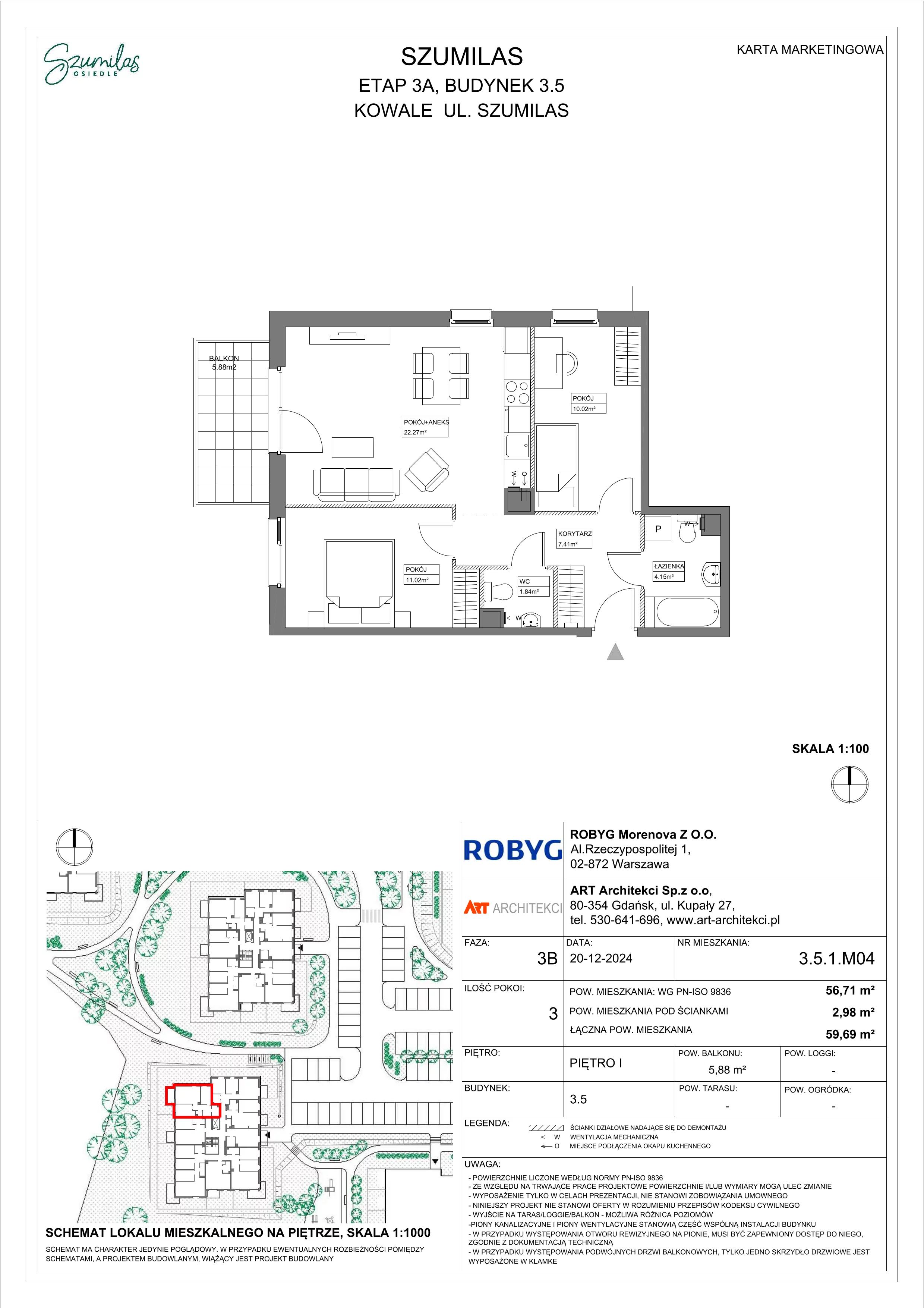 3 pokoje, mieszkanie 56,71 m², piętro 1, oferta nr 3.5.1M04, Szumilas, Kowale, ul. Magazynowa