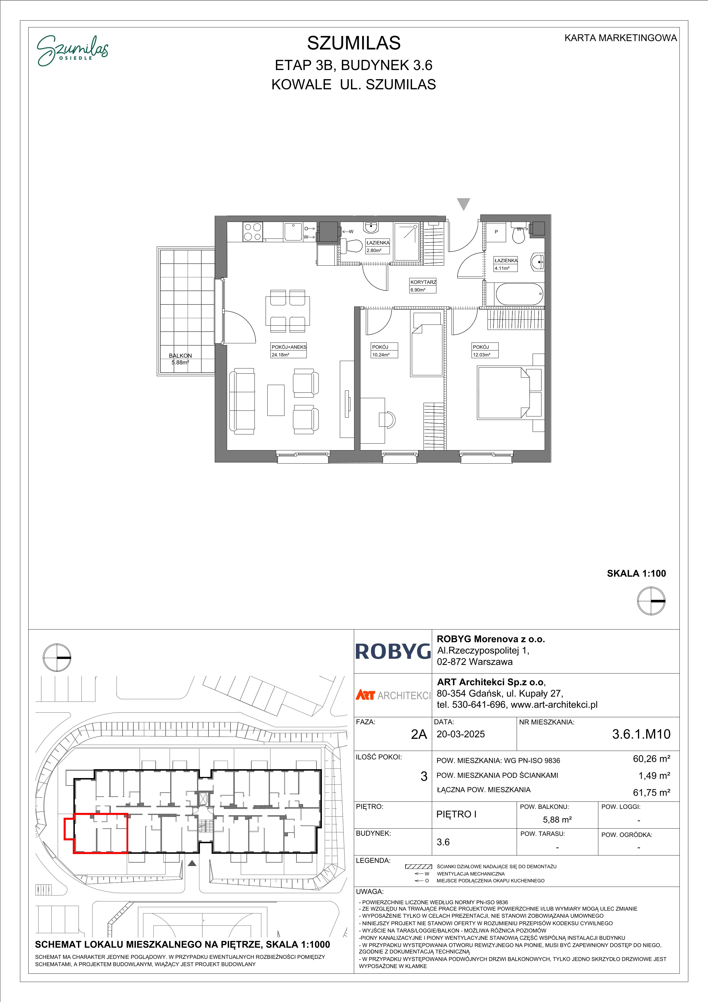 3 pokoje, mieszkanie 60,26 m², piętro 1, oferta nr 3.6.1M10, Szumilas, Kowale, ul. Magazynowa